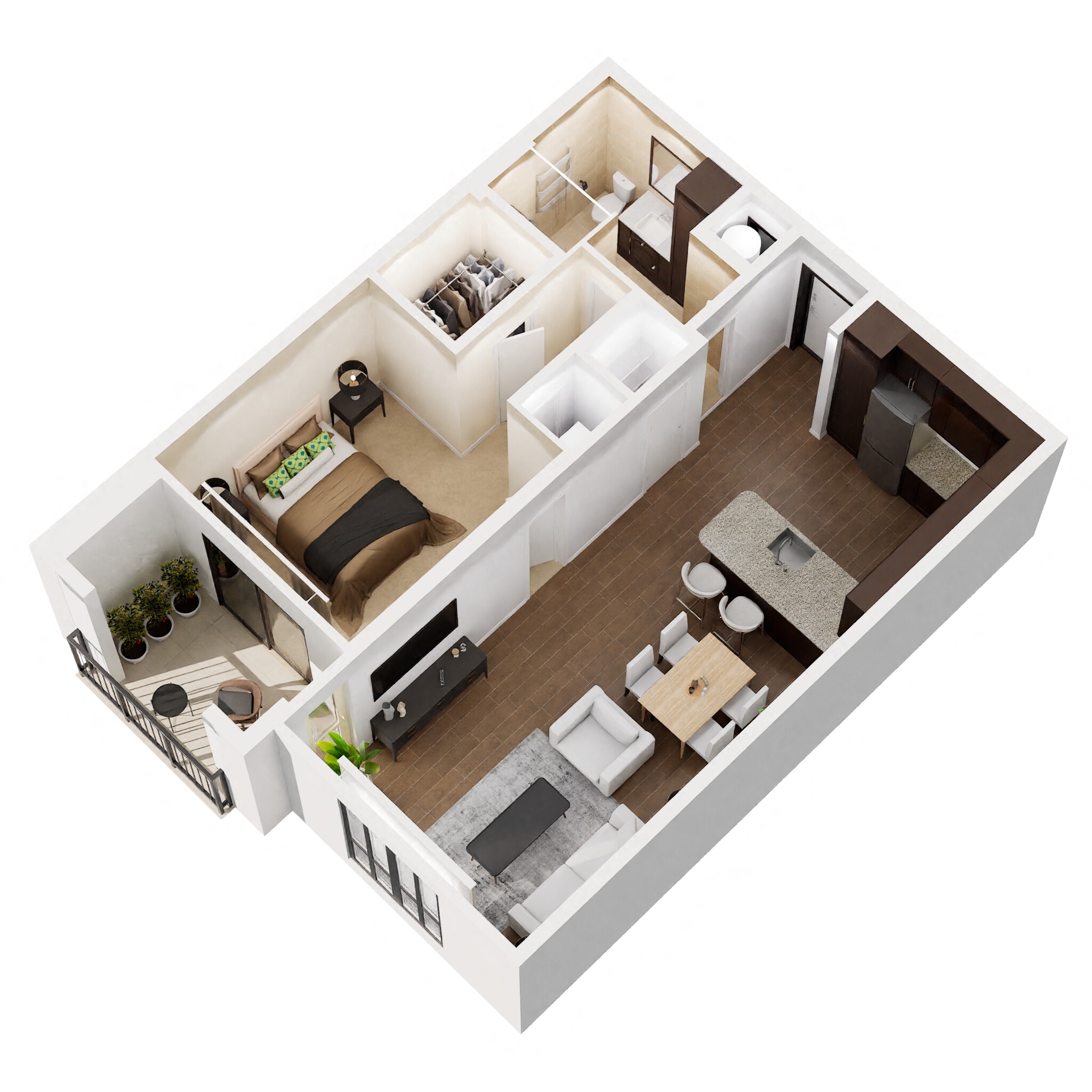 Floor plan for 1 bed, 1 bath, 821 sqft