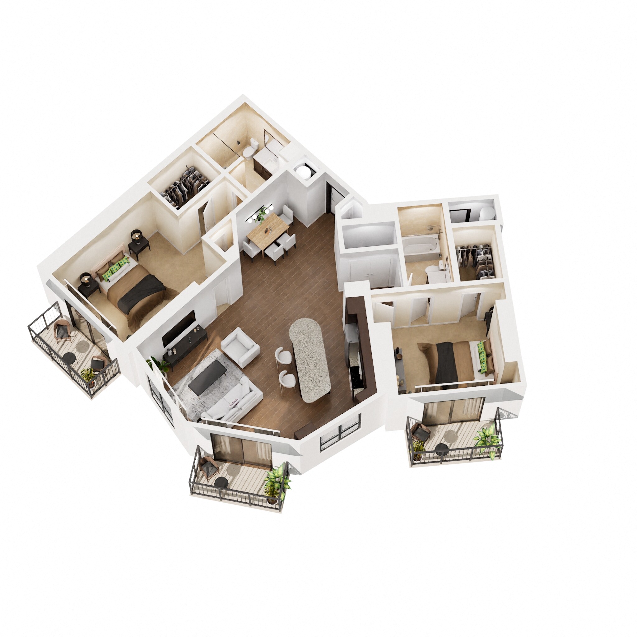 Floor plan for 2 beds, 2 baths, 1228 sqft