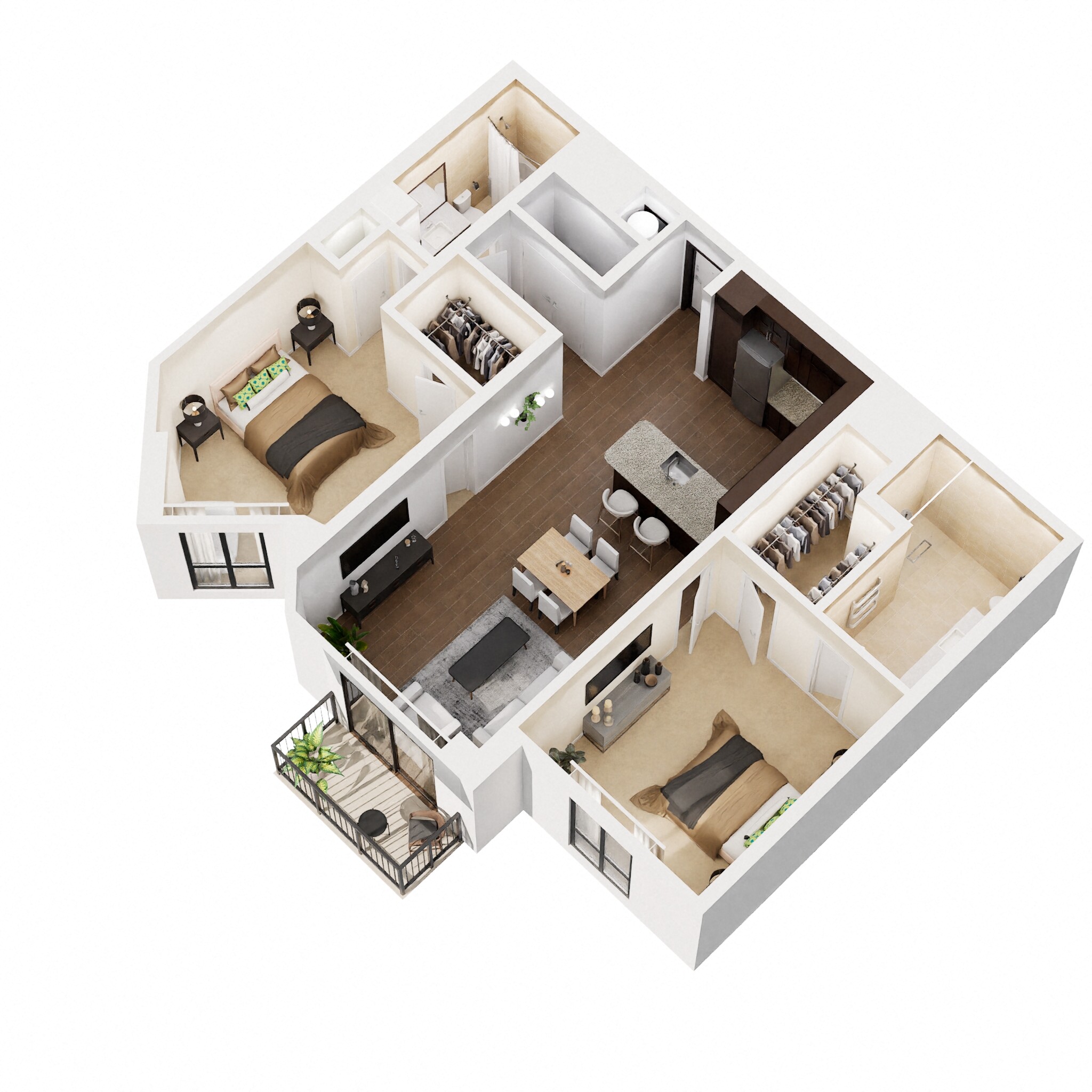Floor plan for 2 beds, 2 baths, 1123 sqft