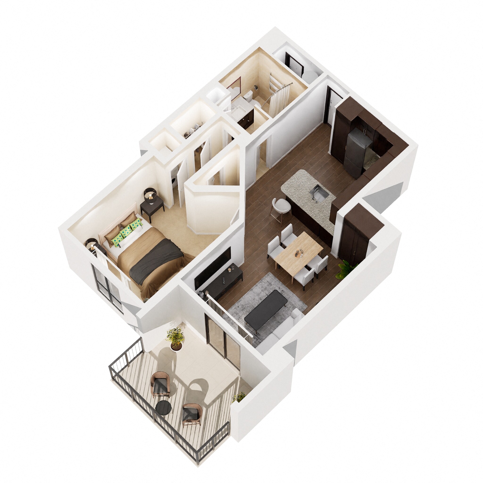 Floor plan for 1 bed, 1 bath, 884 sqft
