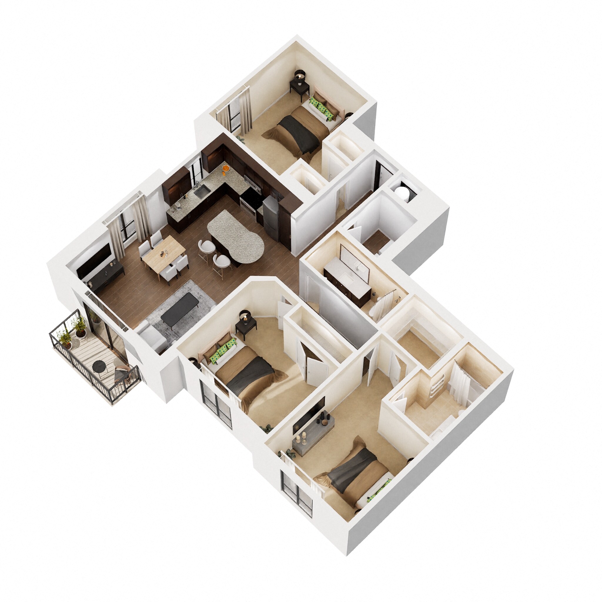 Floor plan for 3 beds, 2 baths, 1453 sqft