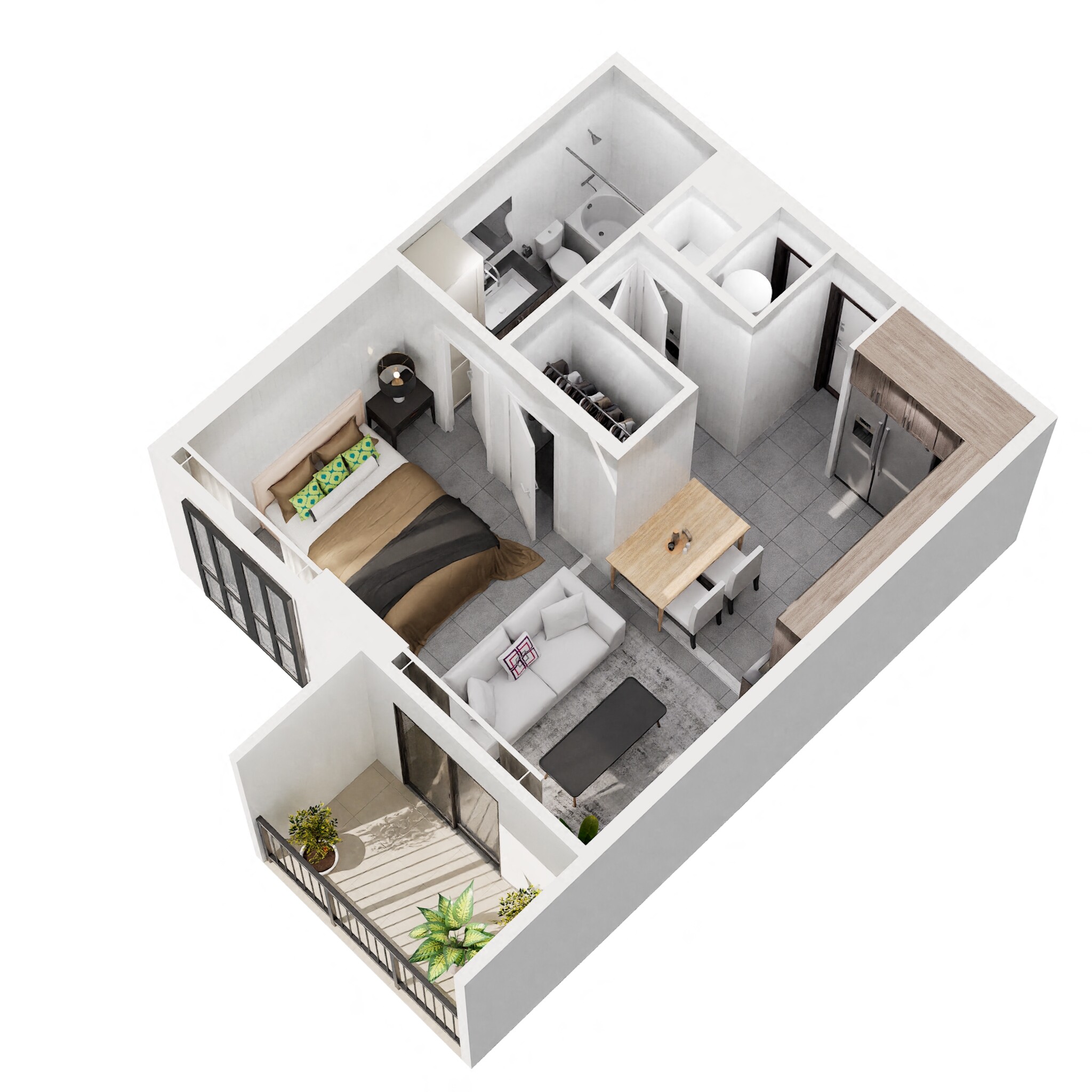Floor plan for studio, 1 bath, 619 sqft