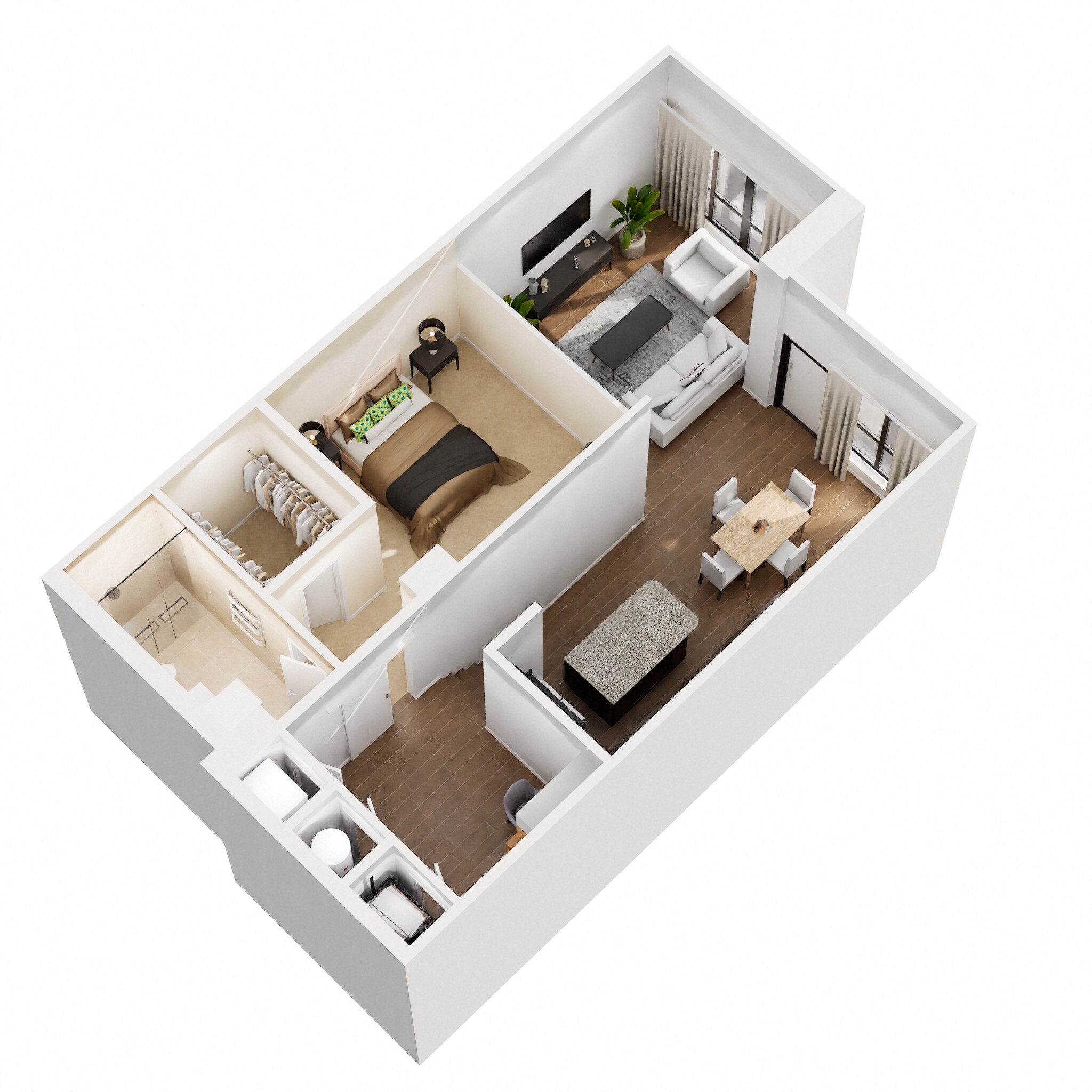 Floor plan for 1 bed, 1 bath, 1192 sqft