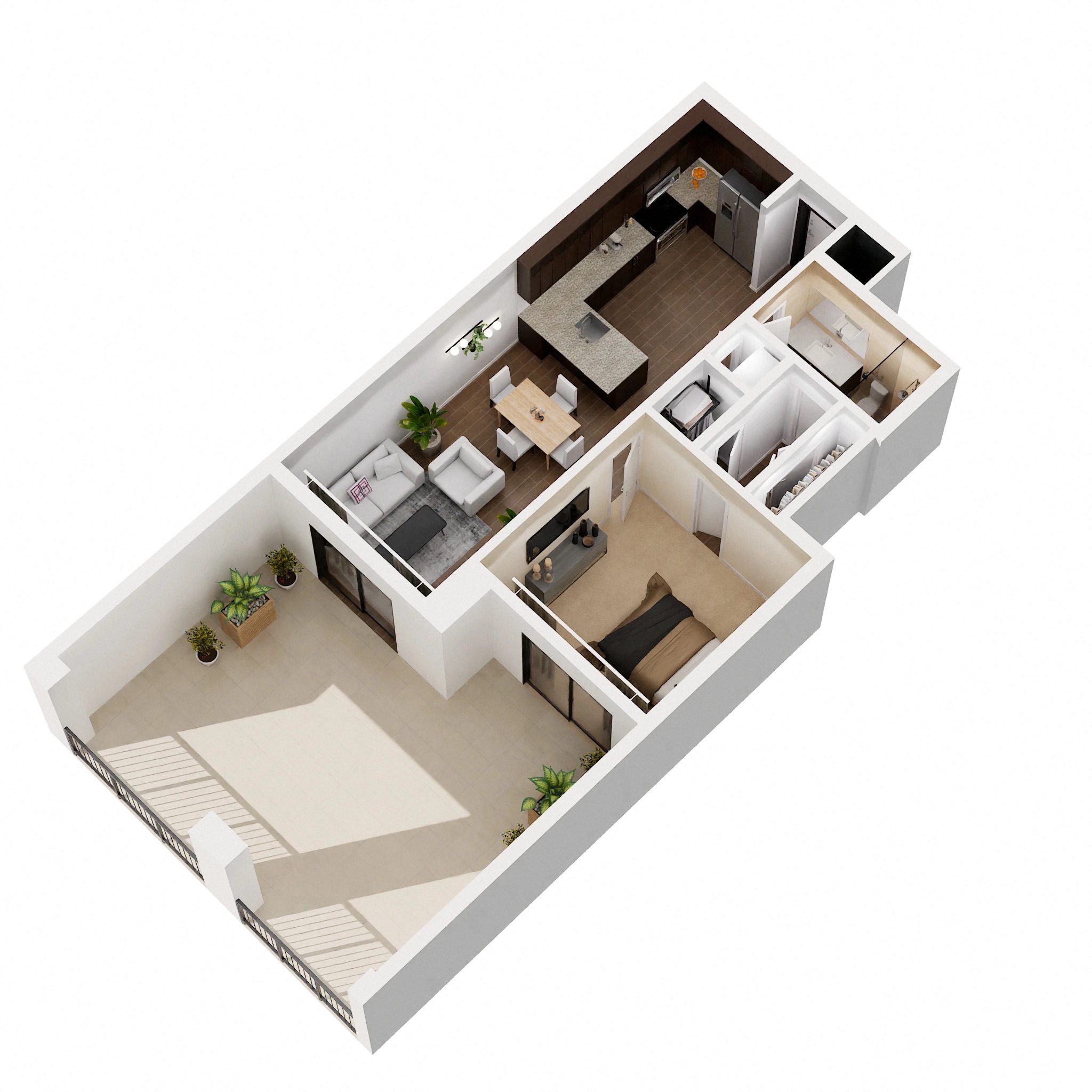 Floor plan for 1 bed, 1 bath, 738 sqft