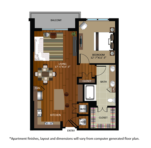 Floor plan for 1 bed, 1 bath, 830 sqft