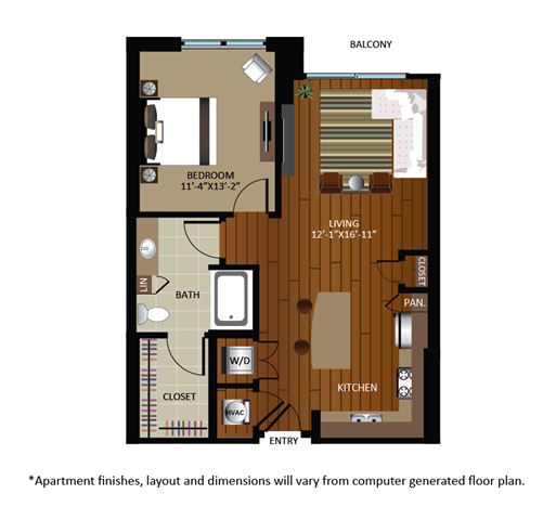 Floor plan for 1 bed, 1 bath, 783 sqft