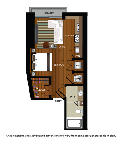 Floor plan for studio, 1 bath, 545 sqft