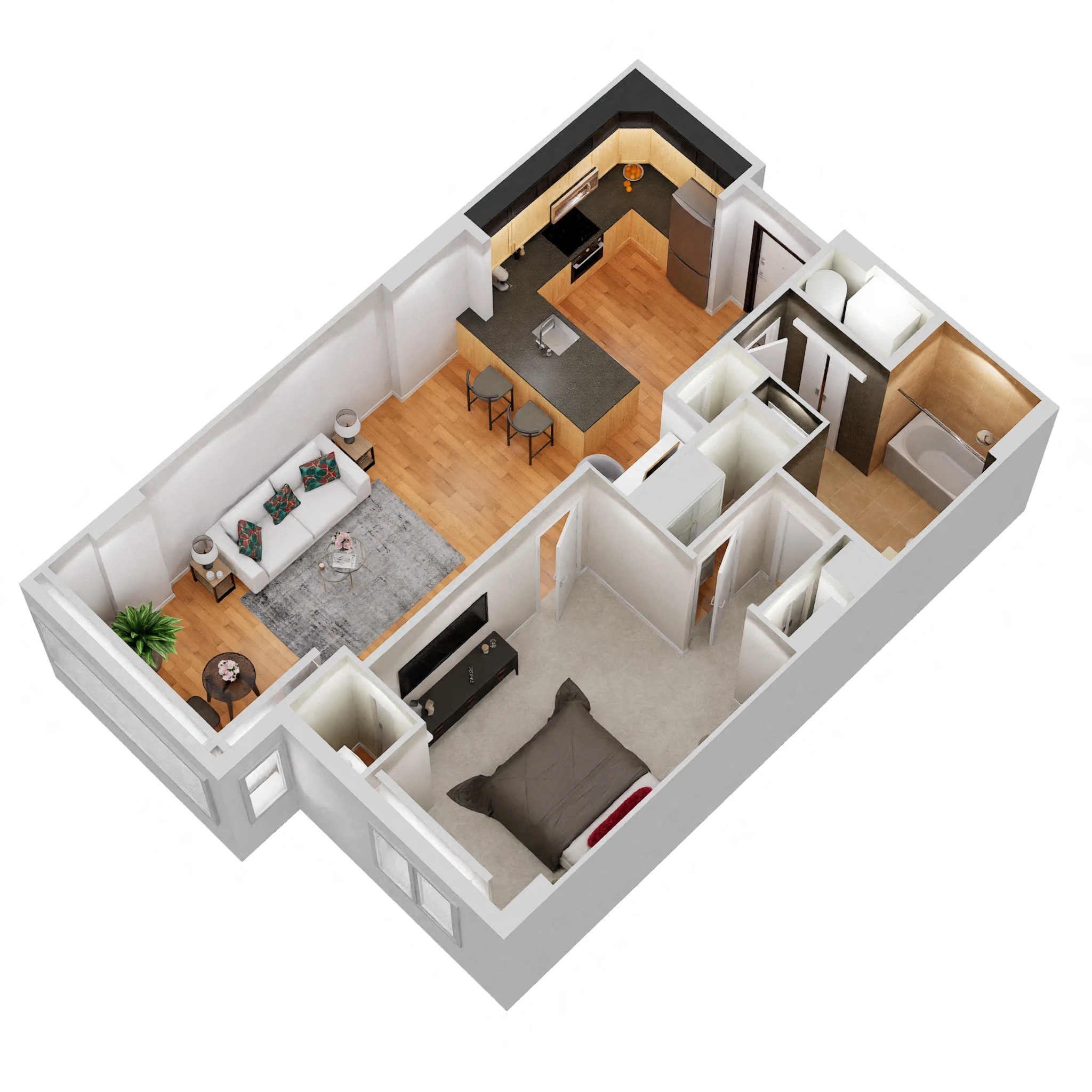 Floor plan for 1 bed, 1 bath, 783 sqft