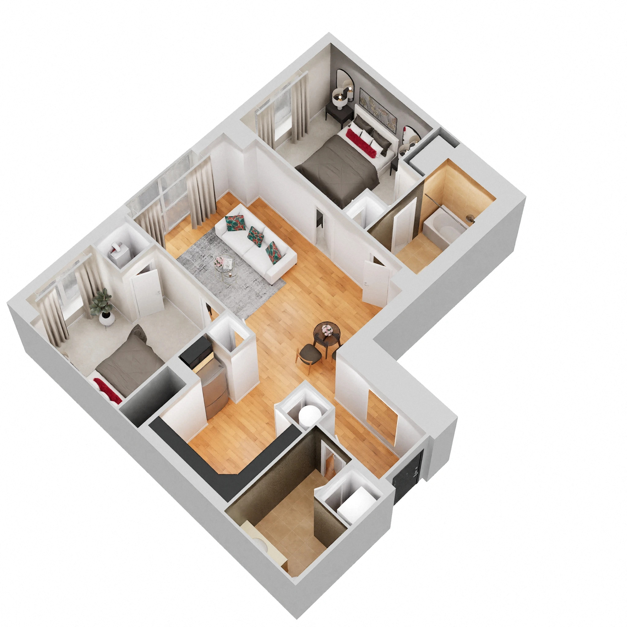 Floor plan for 2 beds, 1.5 baths, 792 sqft