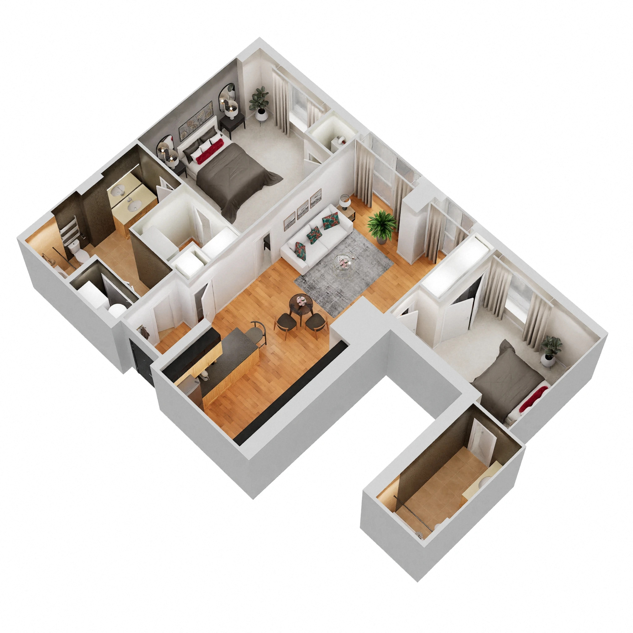 Floor plan for 2 beds, 2 baths, 947 sqft