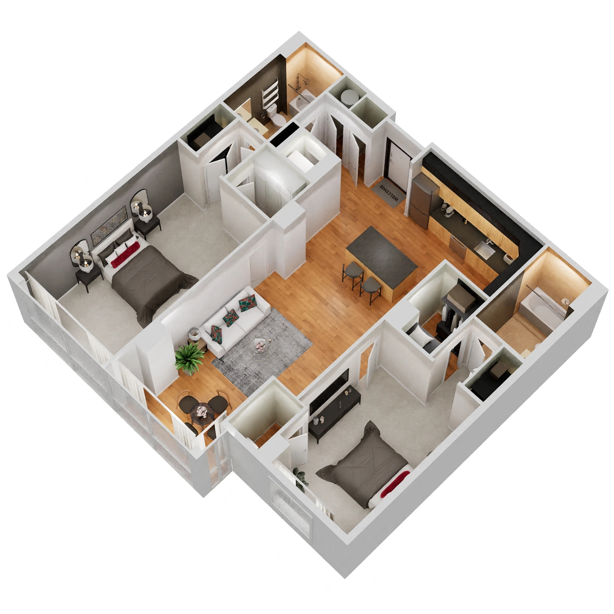 Floor plan for 2 beds, 2 baths, 1205 sqft