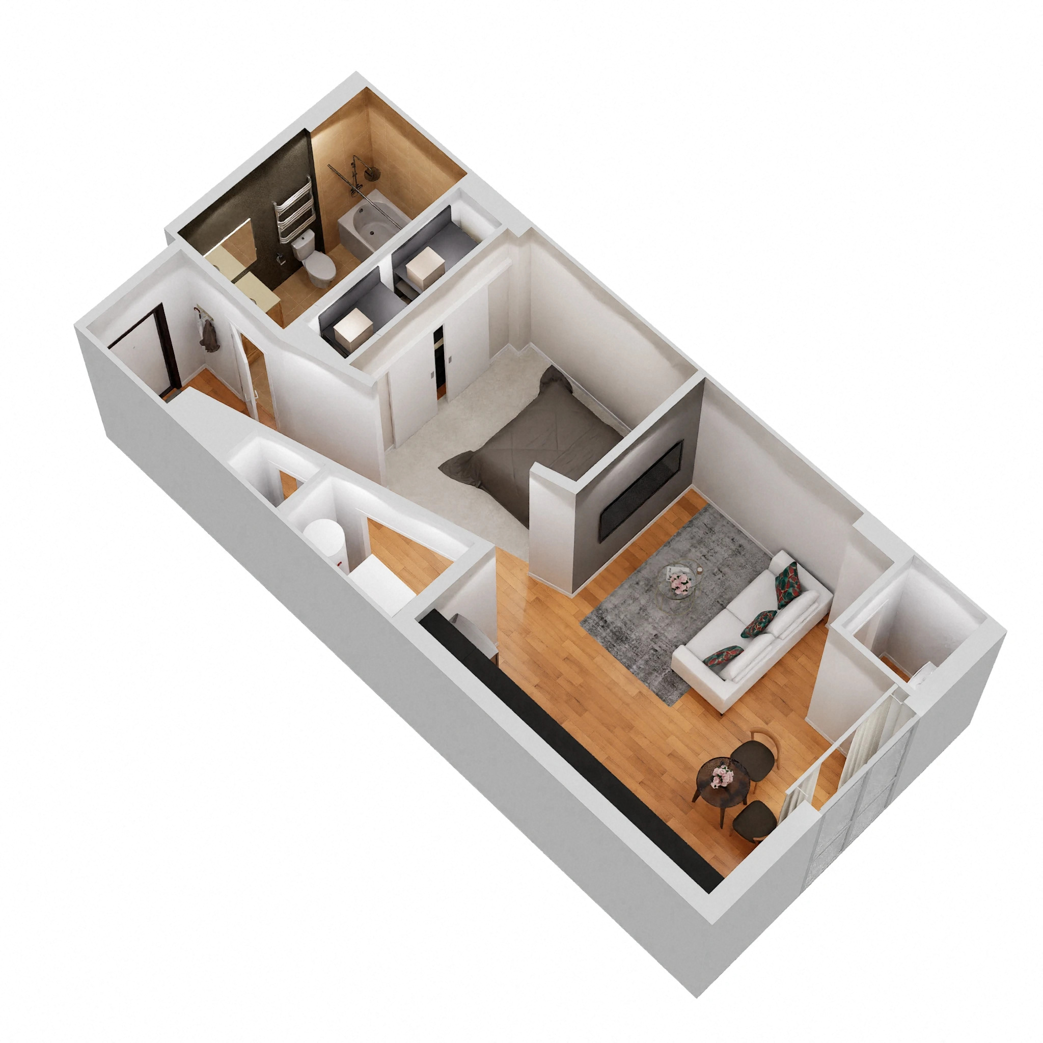 Floor plan for studio, 1 bath, 394 sqft