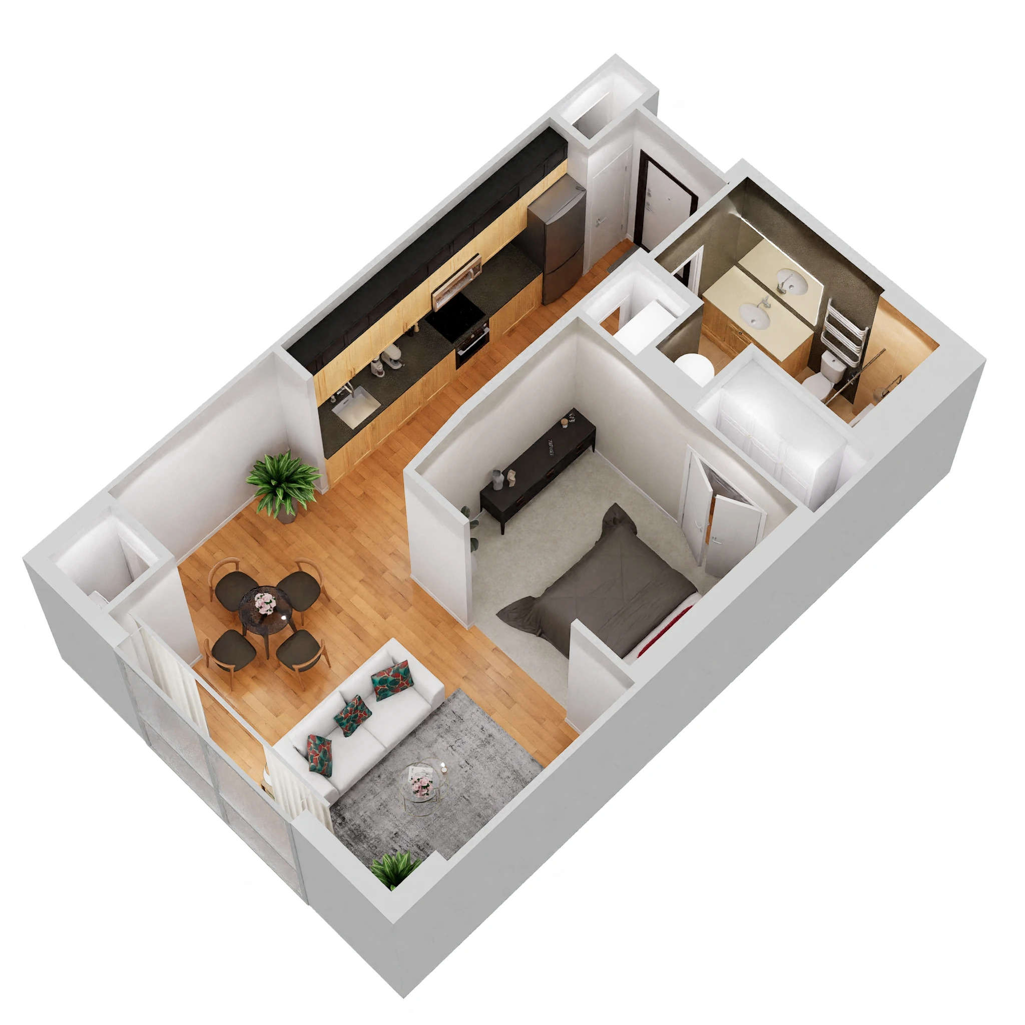 Floor plan for 1 bed, 1 bath, 619 sqft