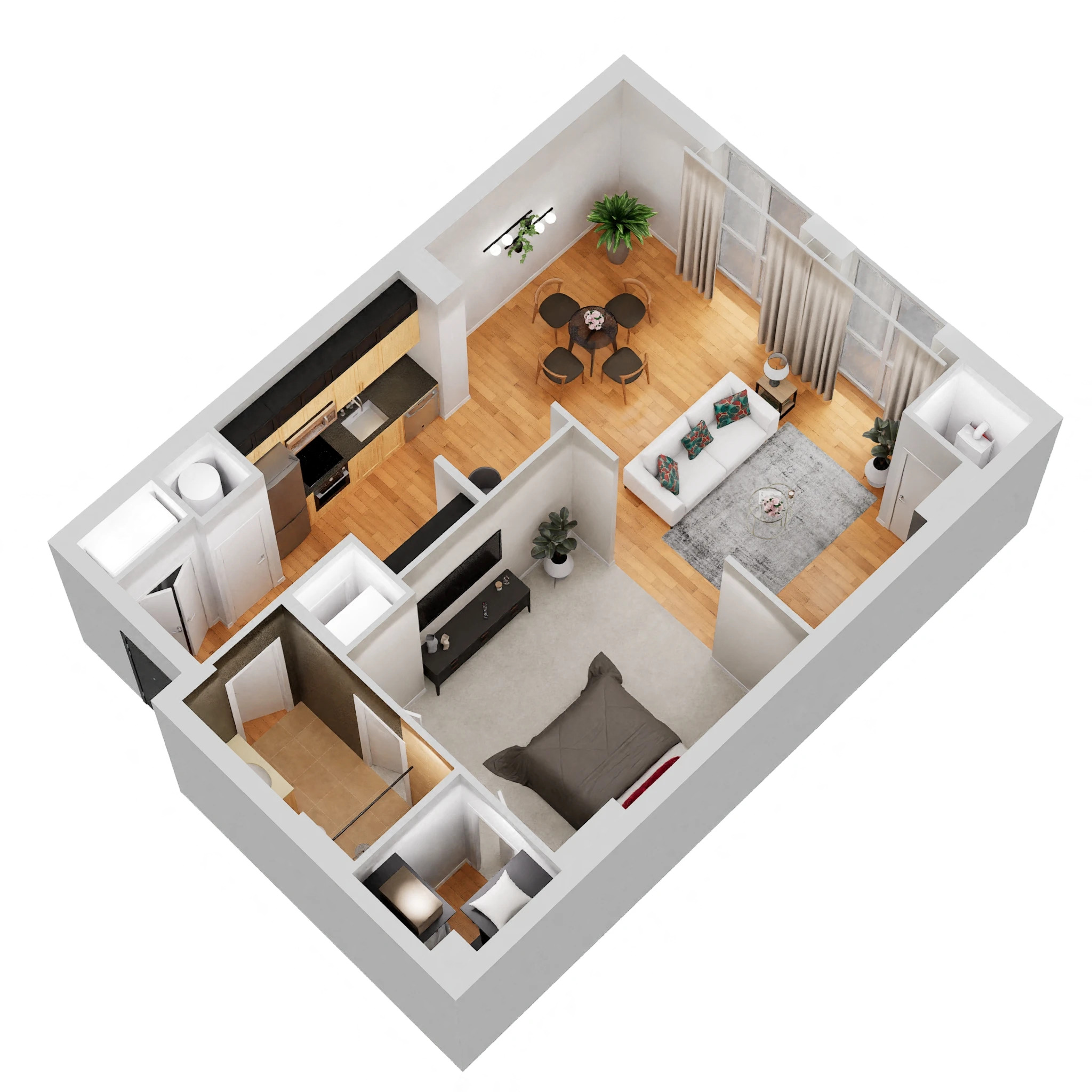 Floor plan for 1 bed, 1 bath, 681 sqft