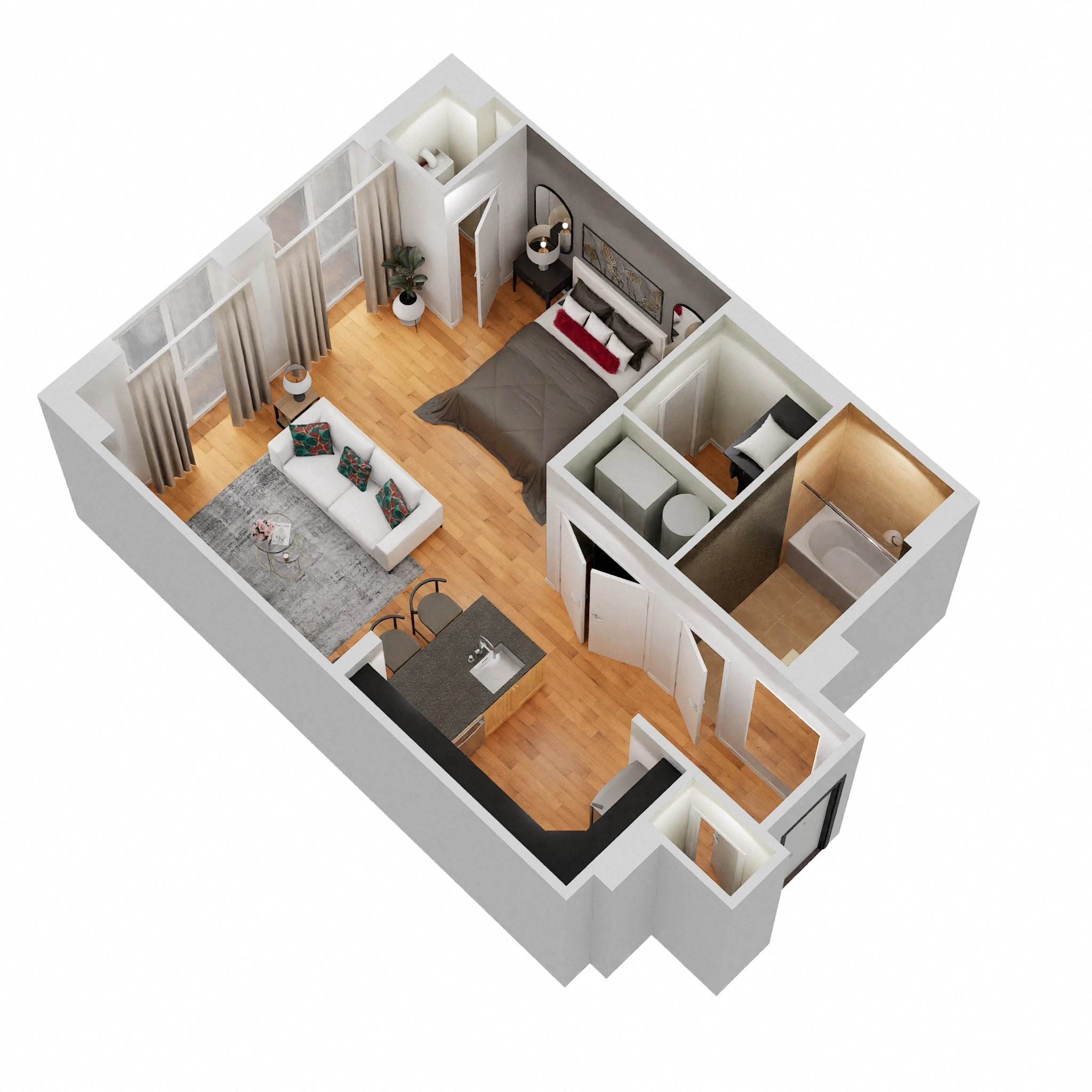 Floor plan for studio, 1 bath, 528 sqft