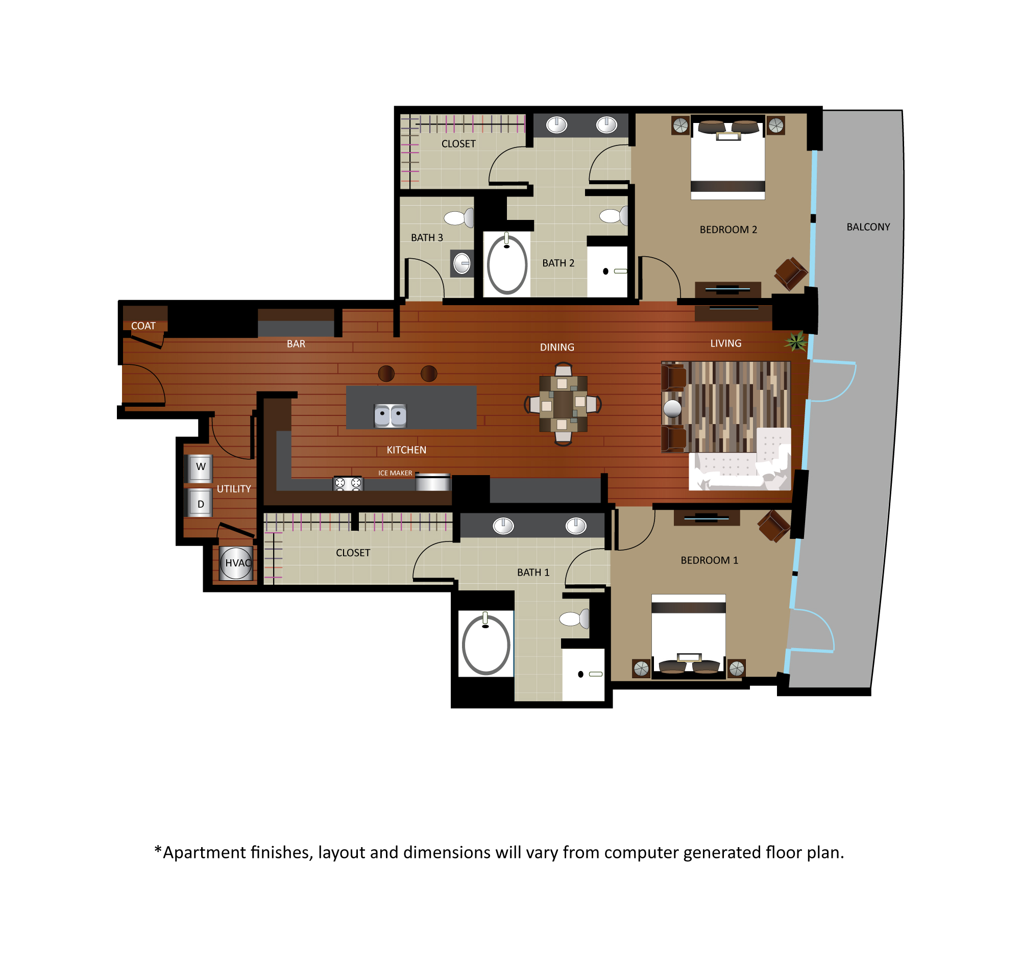 Floor plan for 2 beds, 2 baths, 1648 sqft