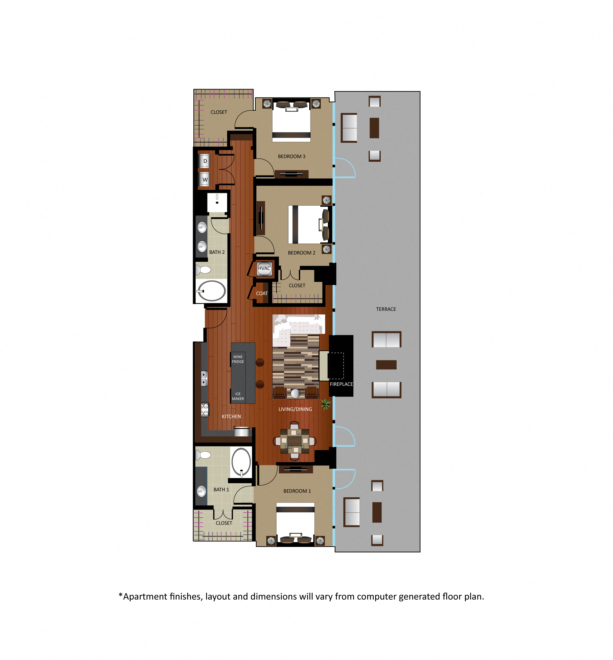 Floor plan for 3 beds, 2 baths, 1552 sqft