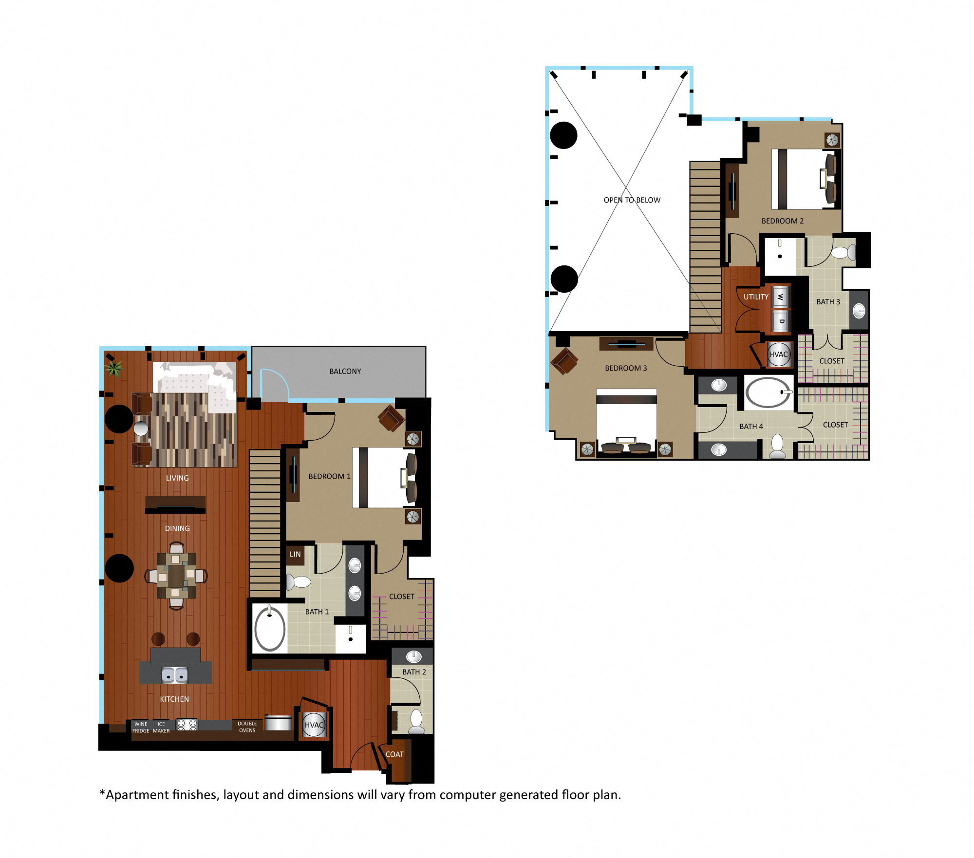 Floor plan for 3 beds, 3.5 baths, 1980 sqft