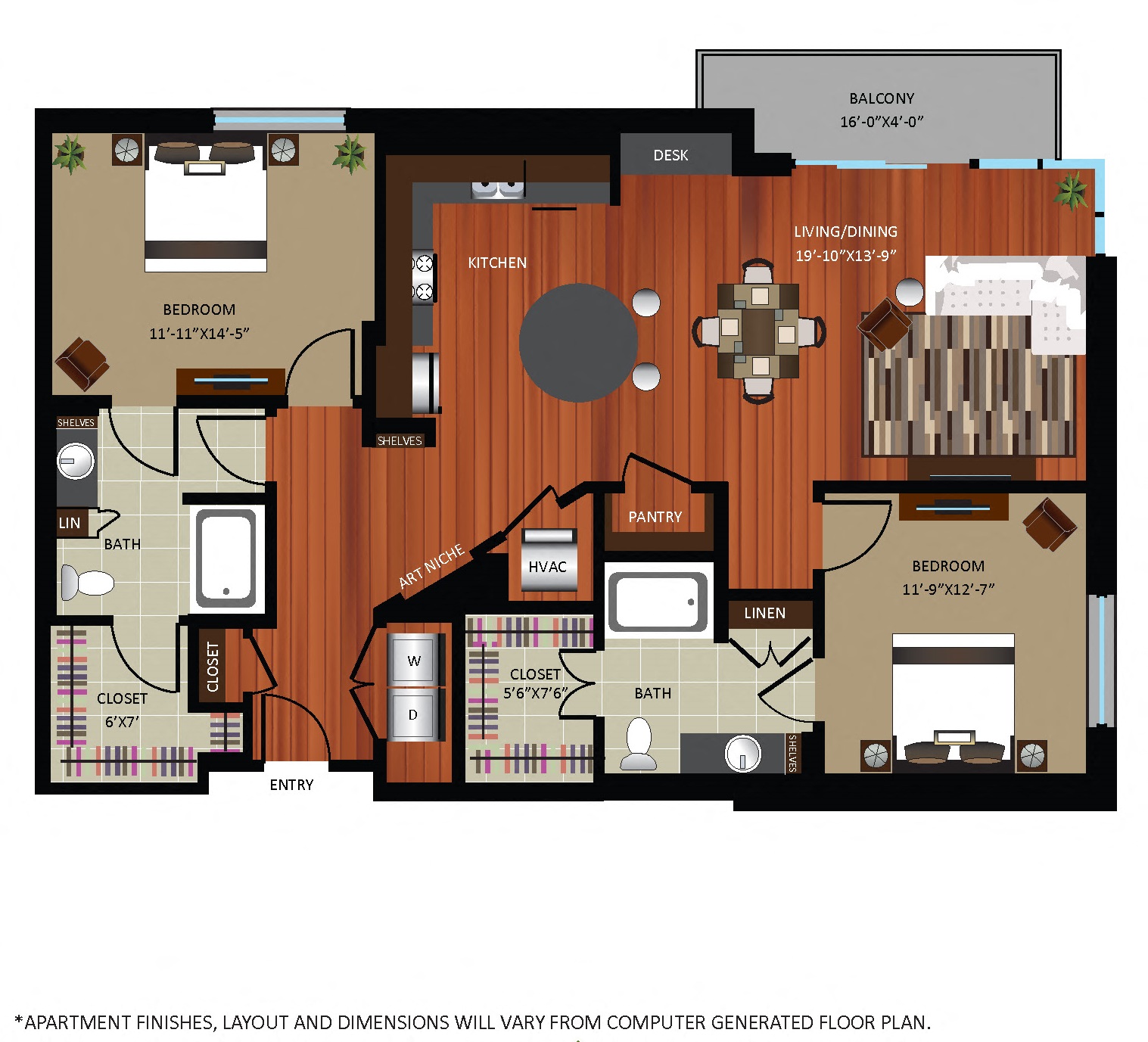 Floor plan for 2 beds, 2 baths, 1420 sqft