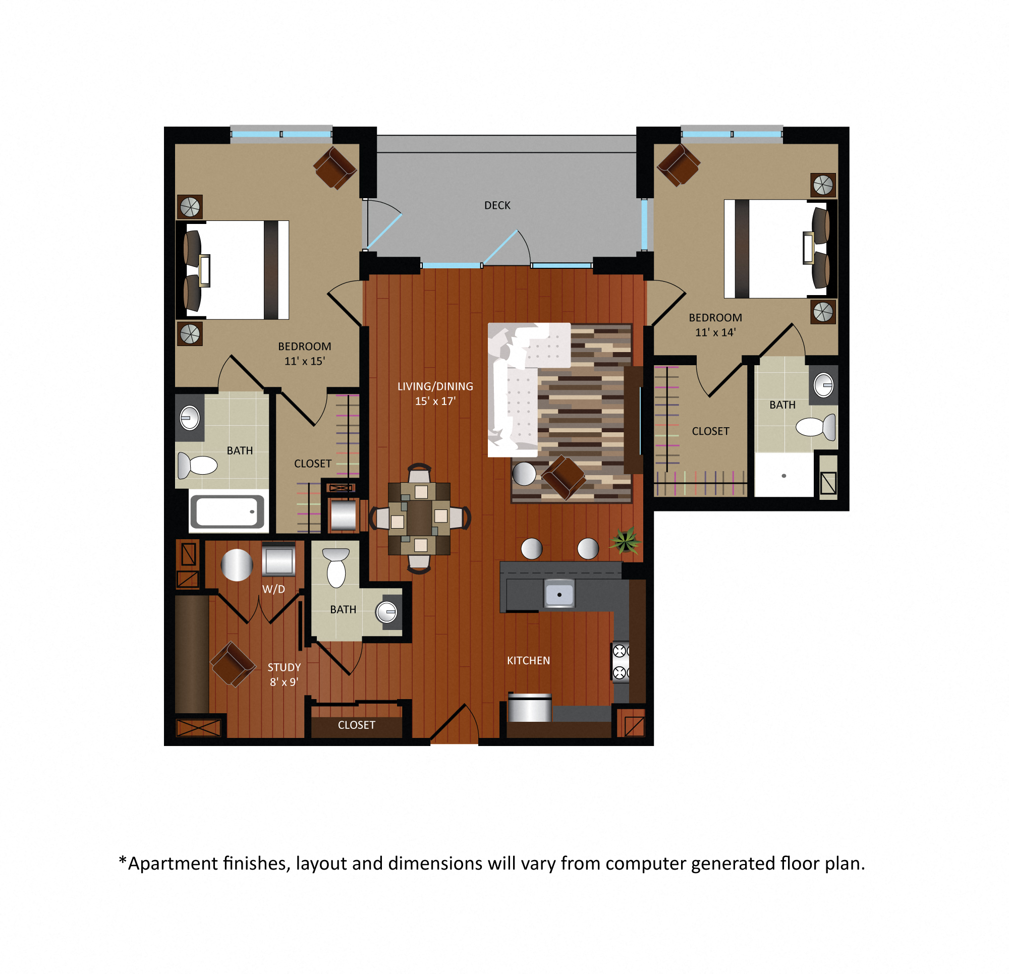 Floor plan for 2 beds, 2 baths, 1230 sqft