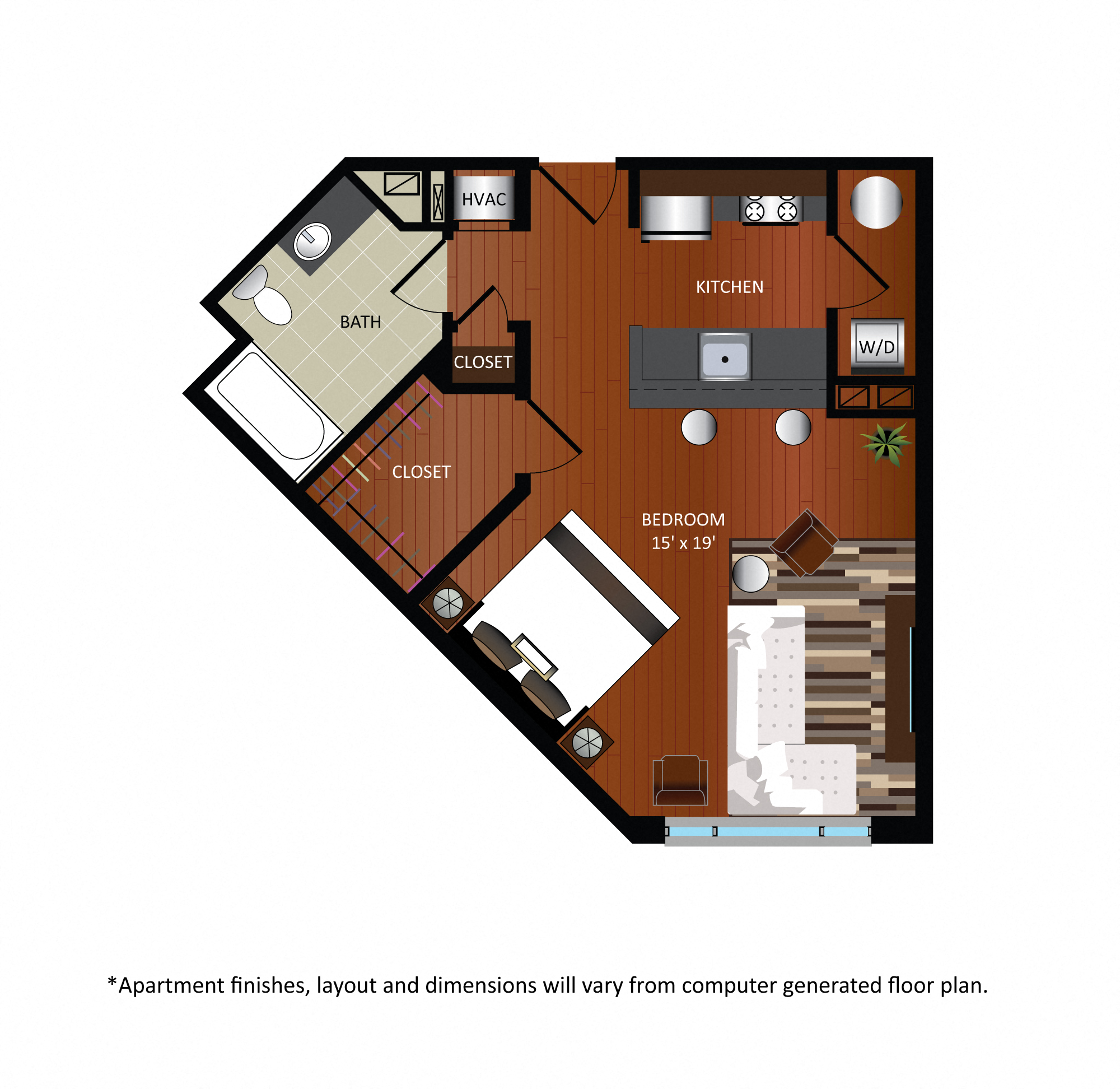 Floor plan for studio, 1 bath, 561 sqft