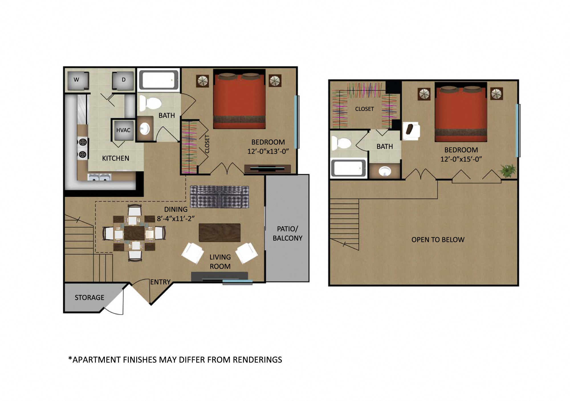 Floor plan for 2 beds, 2 baths, 1187 sqft