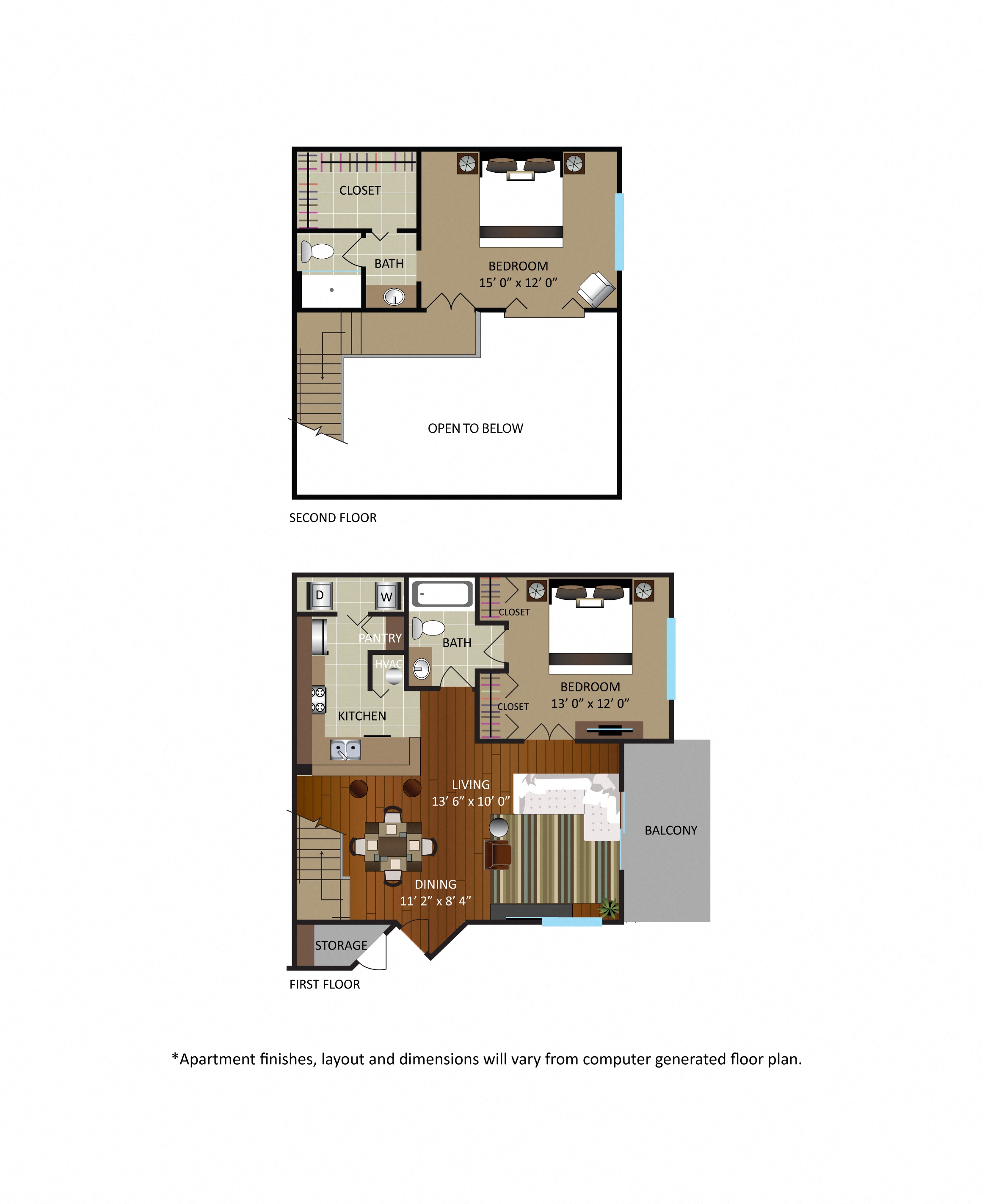 Floor plan for 2 beds, 2 baths, 1187 sqft