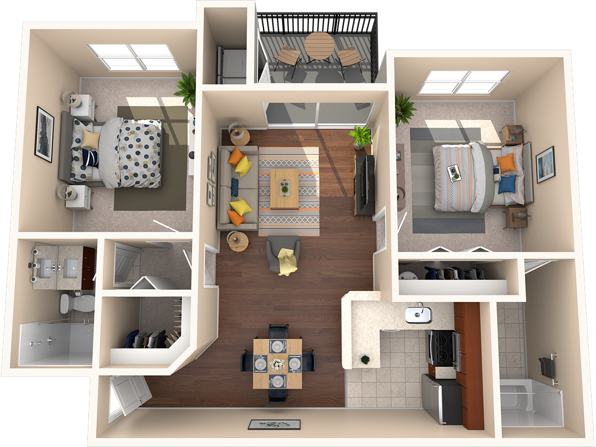 Floor plan for 2 beds, 2 baths, 984 sqft