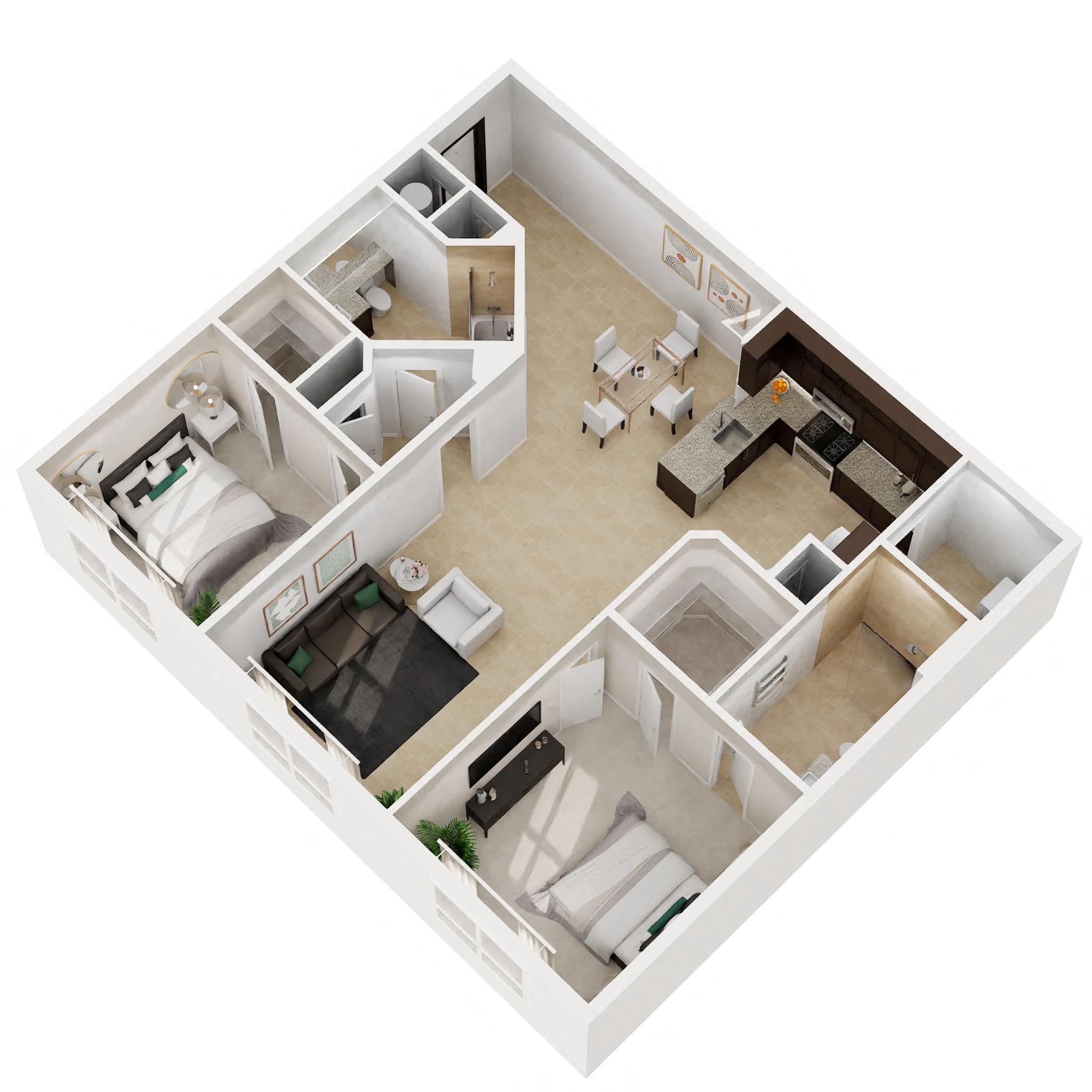 Floor plan for 2 beds, 2 baths, 1139 sqft