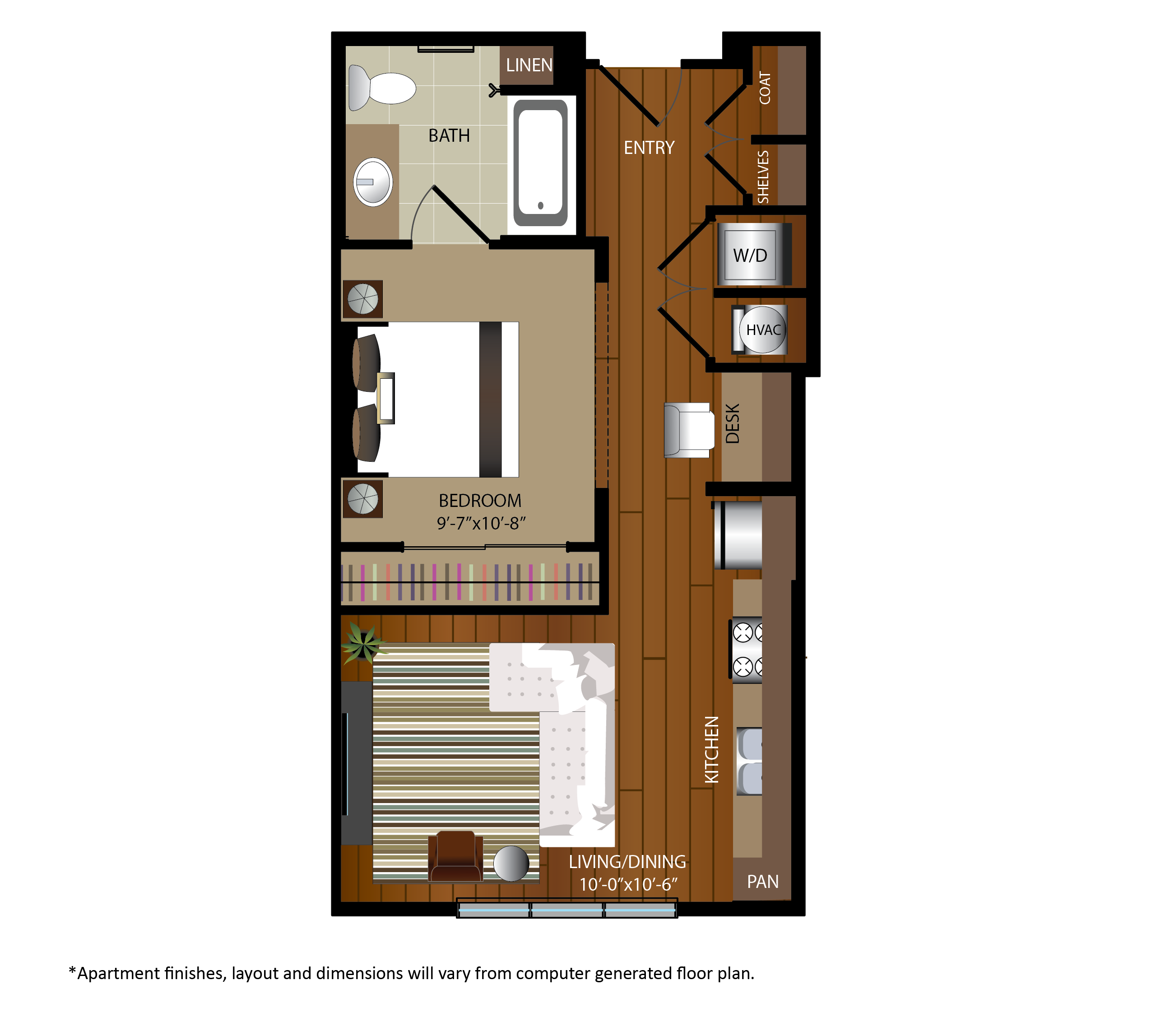 Floor plan for 1 bed, 1 bath, 560 sqft