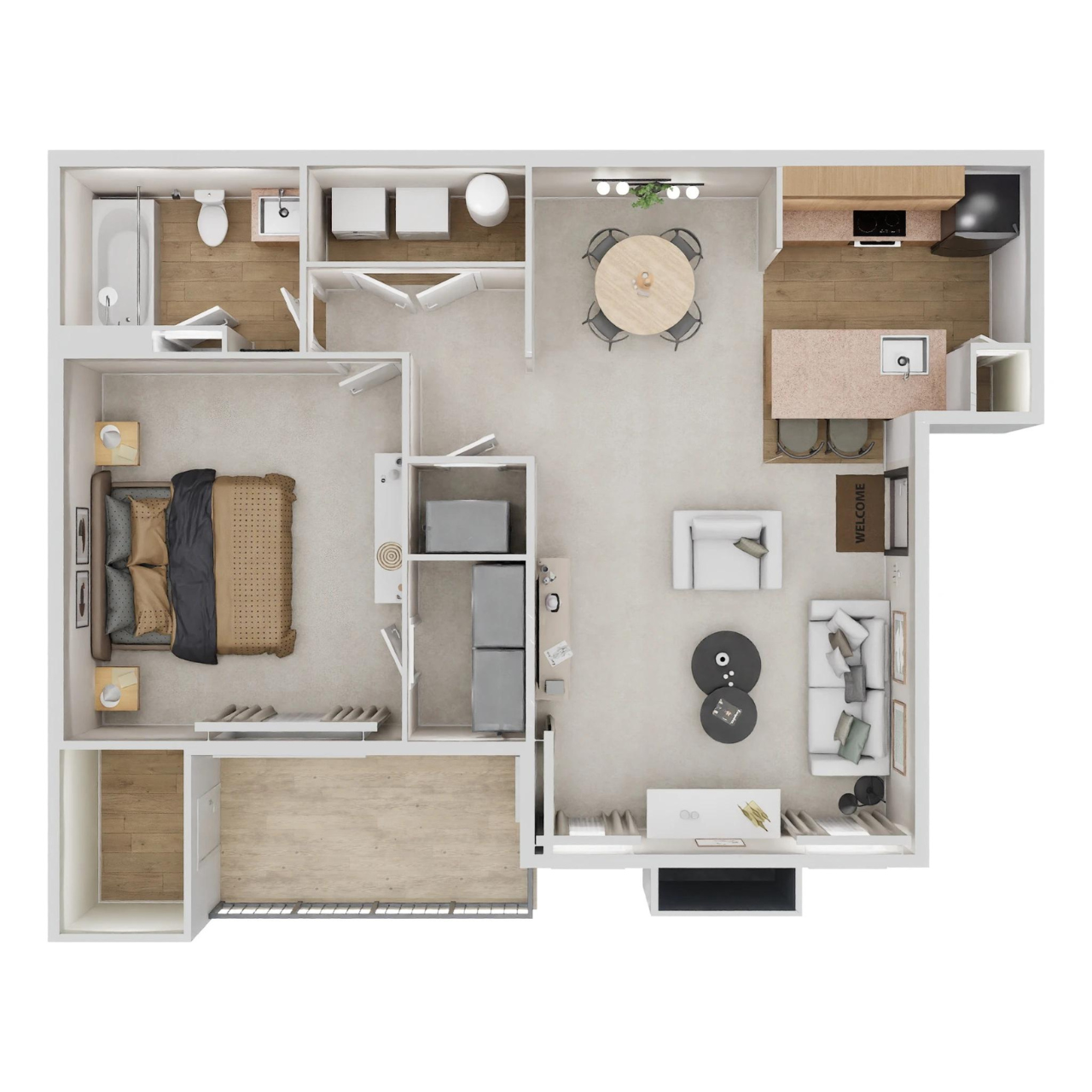 Floor plan for 1 bed, 1 bath, 788 sqft