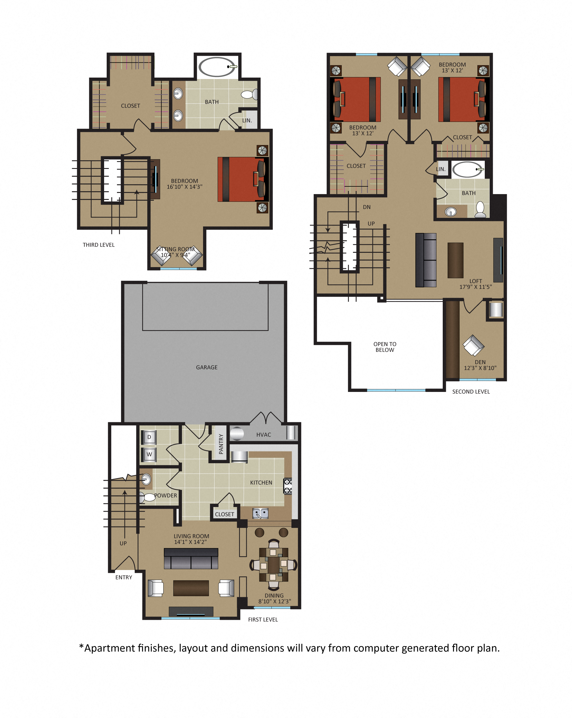 Floor plan for 3 beds, 2.5 baths, 2315 sqft