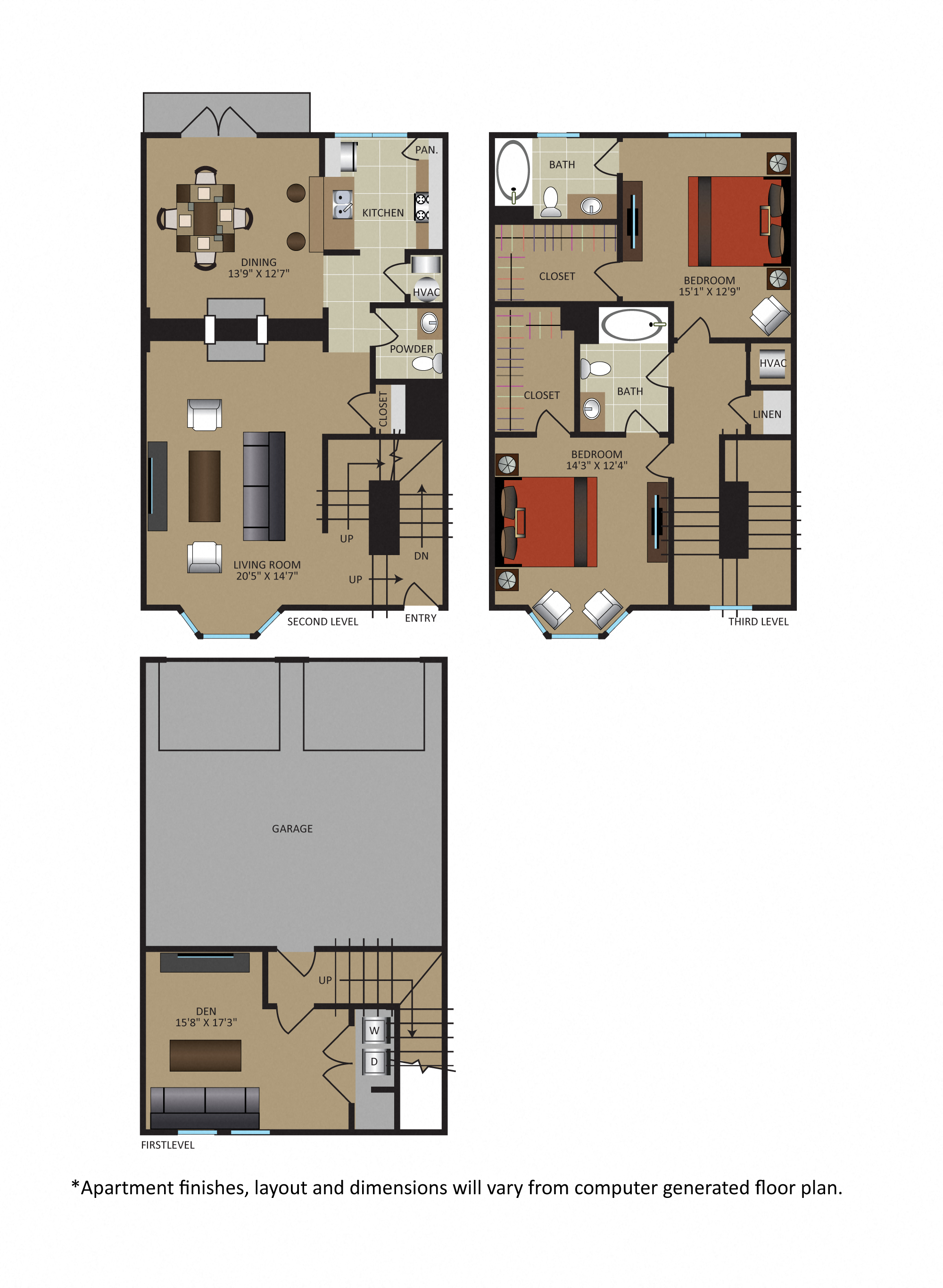 Floor plan for 2 beds, 2.5 baths, 1817 sqft