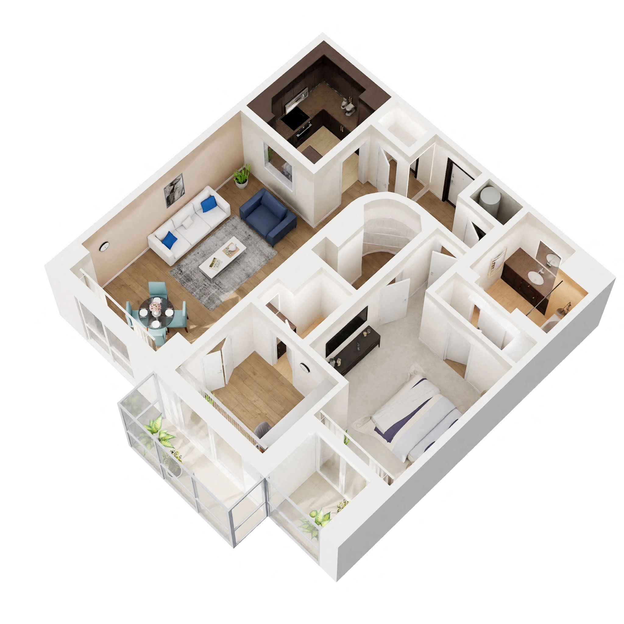 Floor plan for 1 bed, 1.5 baths, 872 sqft