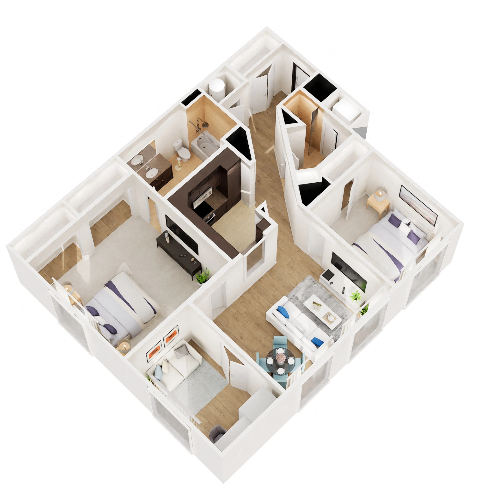 Floor plan for 2 beds, 2 baths, 1071 sqft