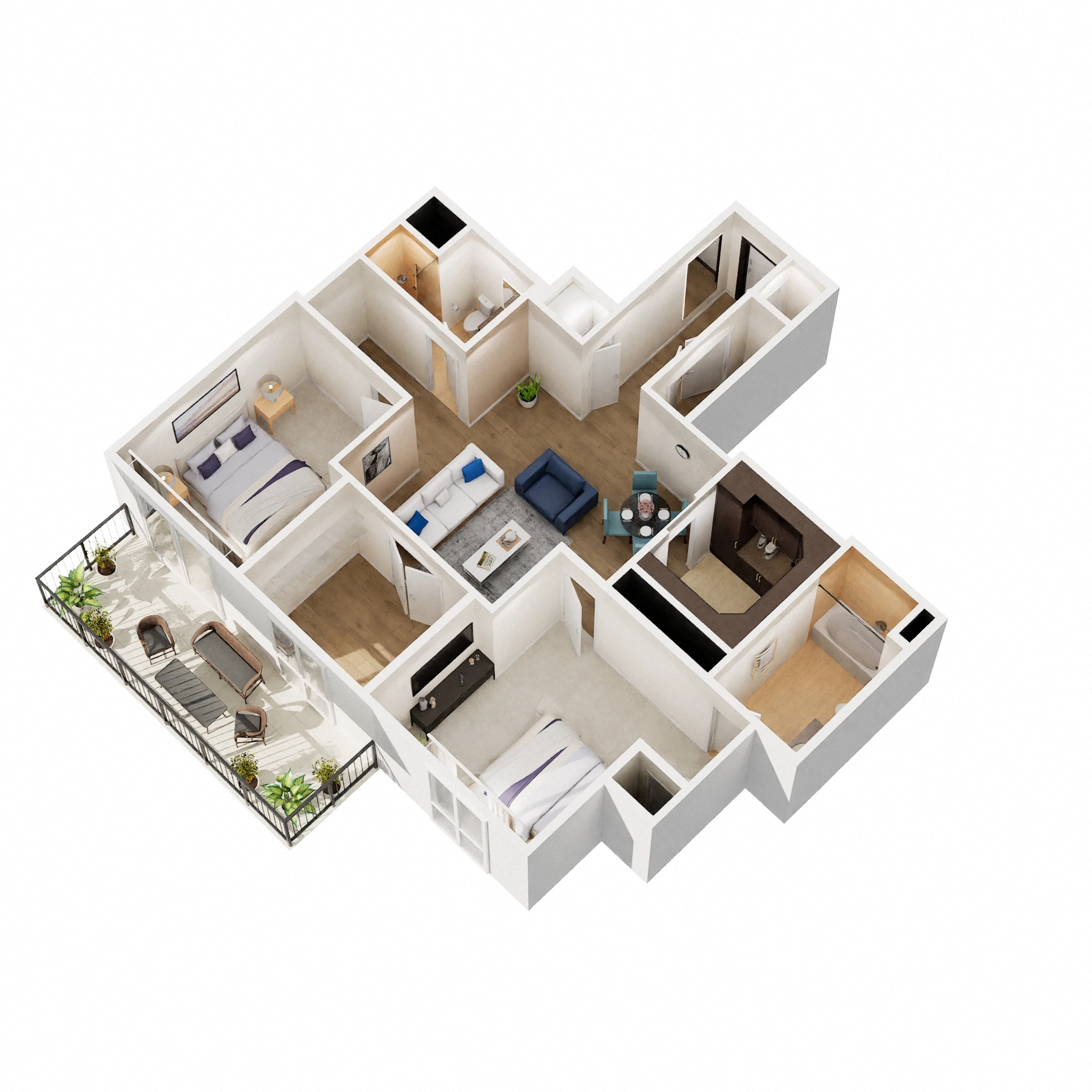 Floor plan for 2 beds, 2 baths, 1198 sqft