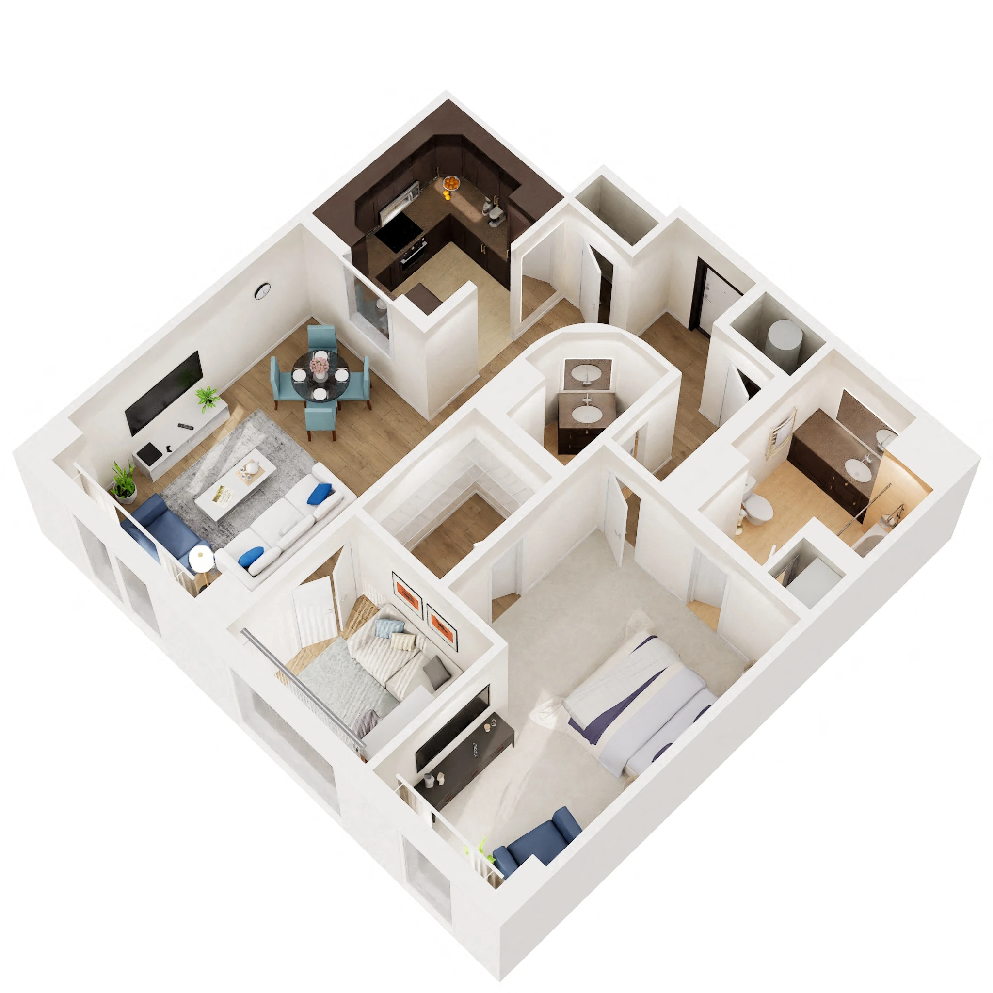 Floor plan for 1 bed, 1.5 baths, 908 sqft