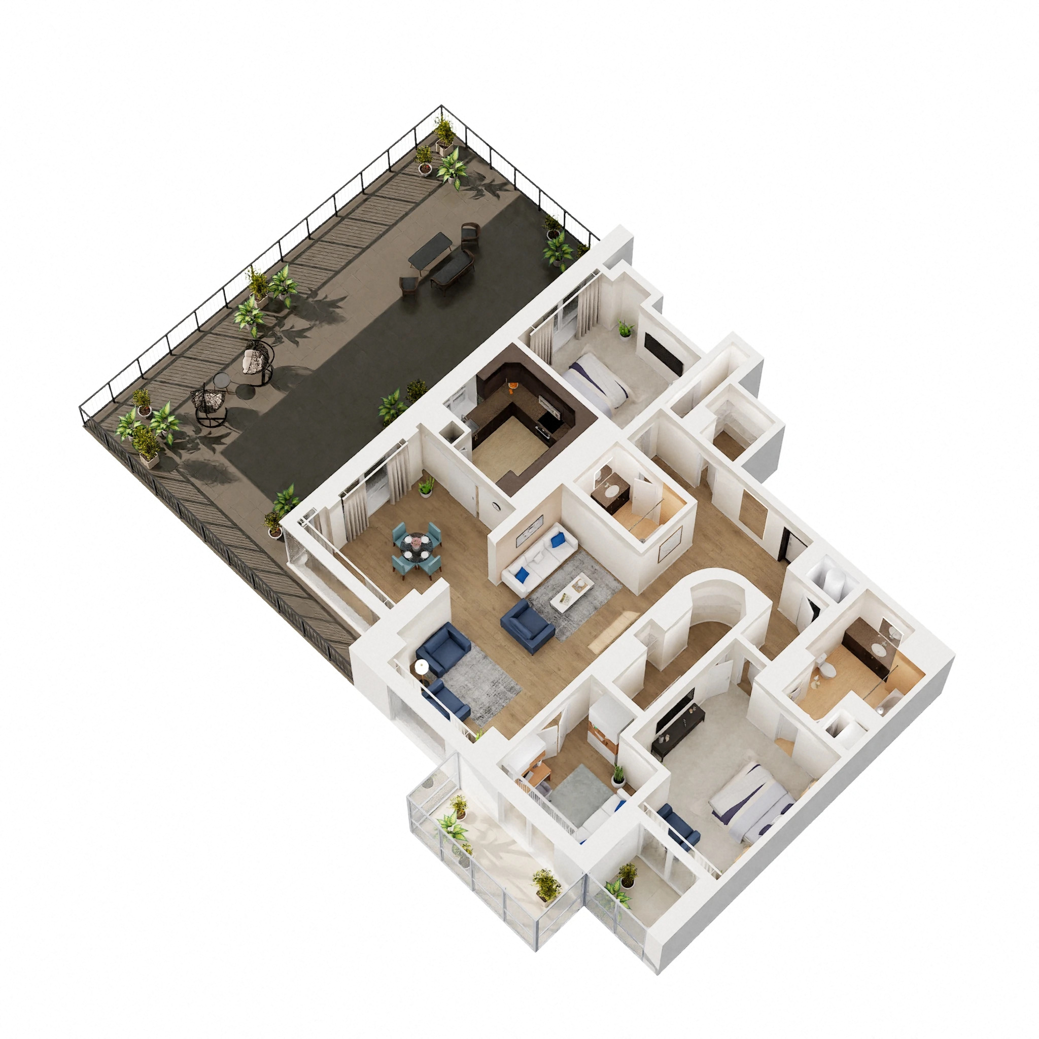 Floor plan for 2 beds, 2 baths, 1365 sqft