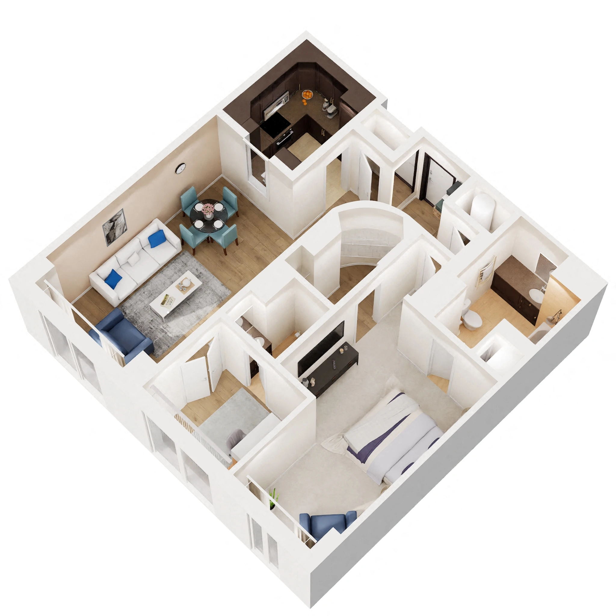 Floor plan for 1 bed, 1.5 baths, 908 sqft