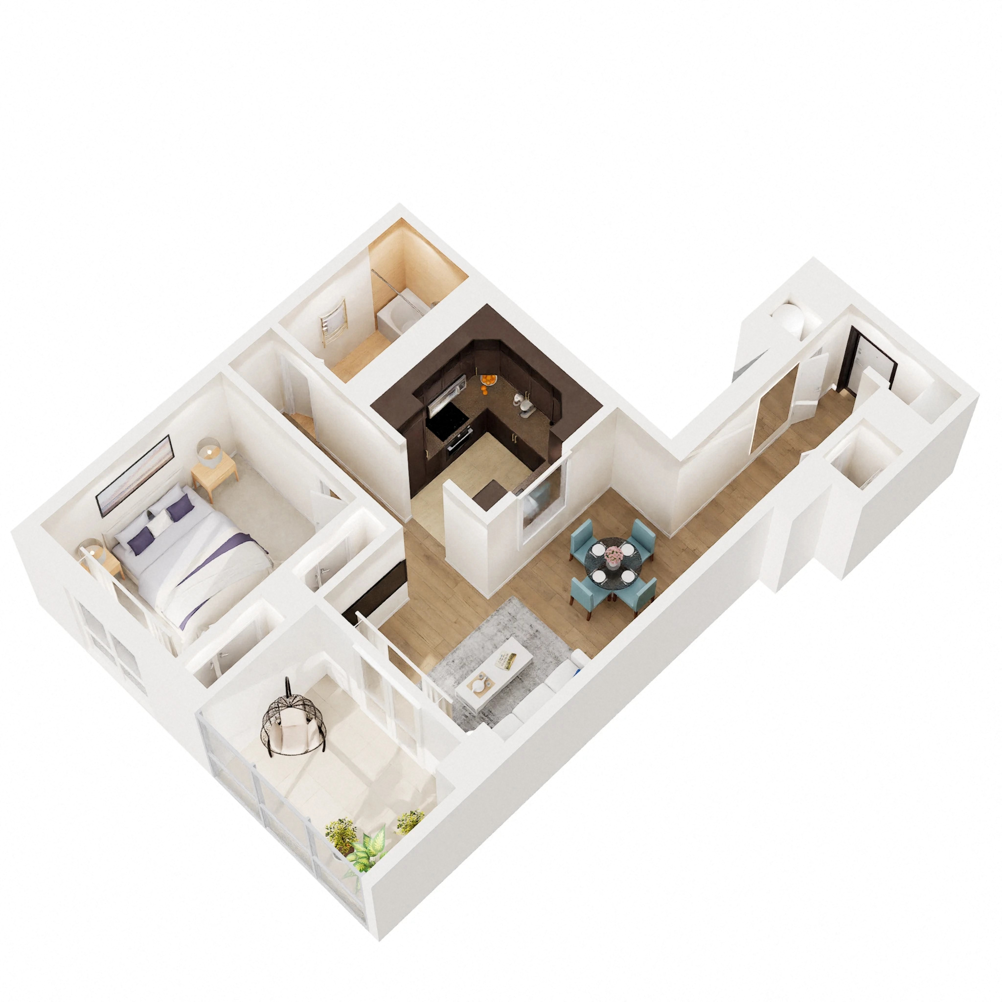 Floor plan for 1 bed, 1 bath, 716 sqft
