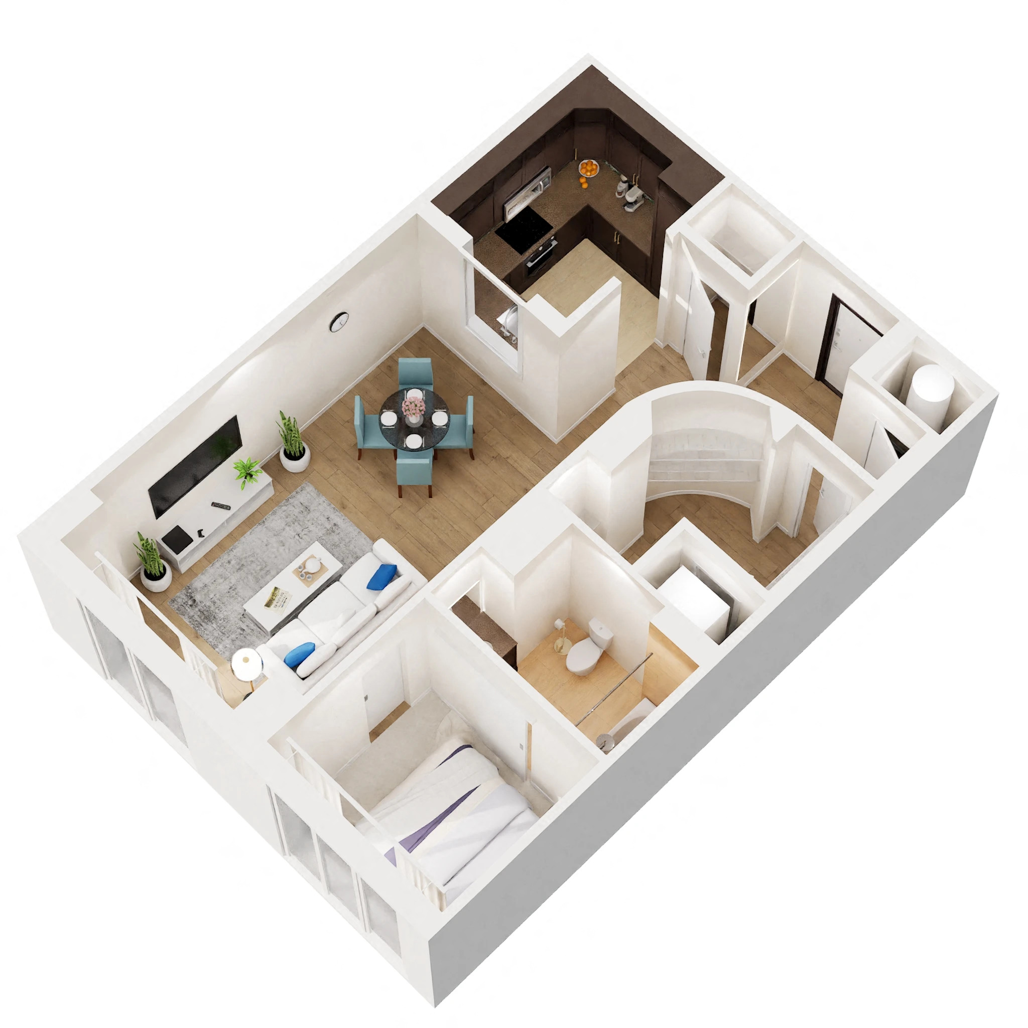 Floor plan for 1 bed, 1 bath, 746 sqft