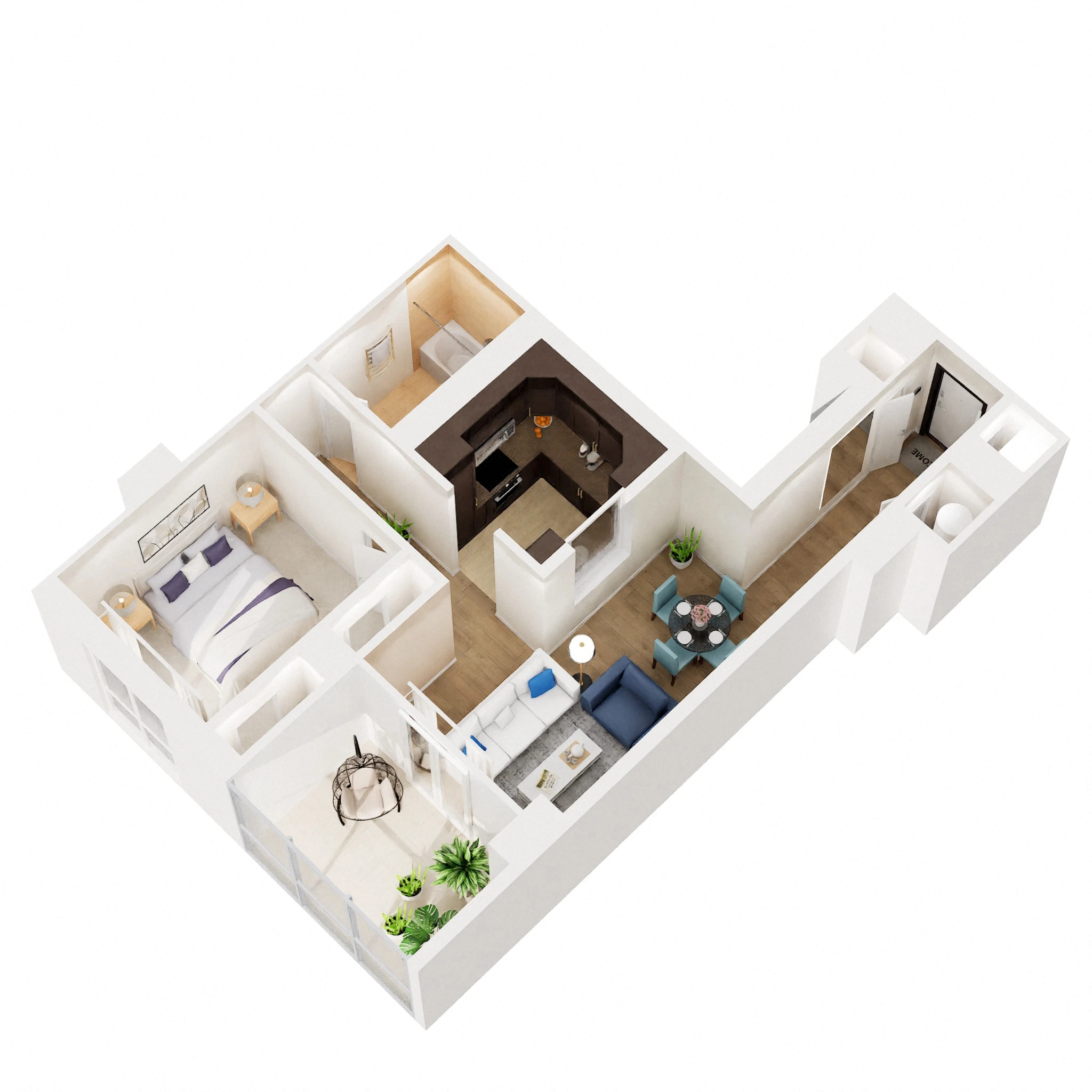 Floor plan for 1 bed, 1 bath, 816 sqft