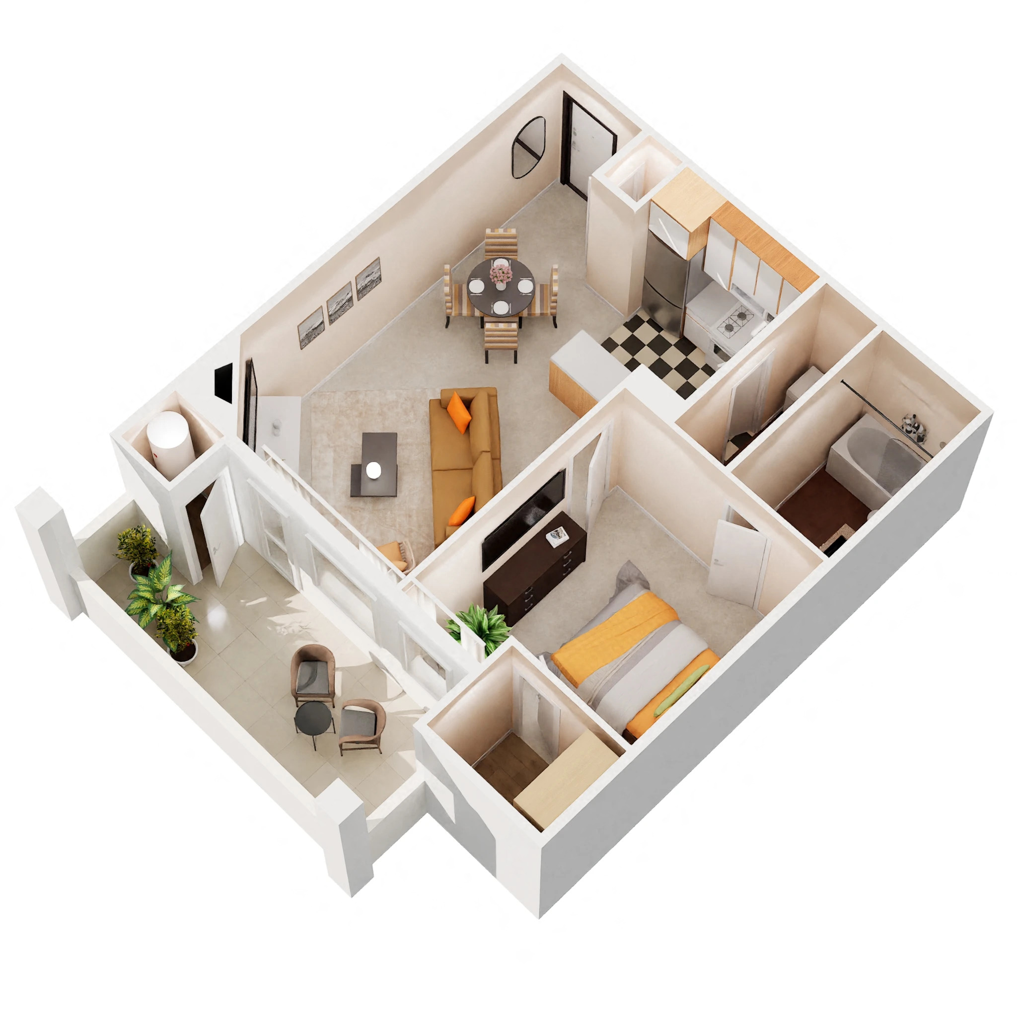 Floor plan for 1 bed, 1 bath, 571 sqft