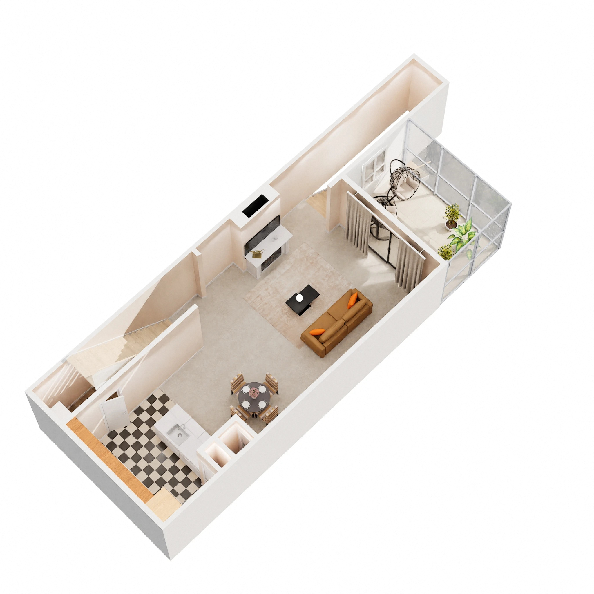 Floor plan for 1 bed, 1 bath, 870 sqft