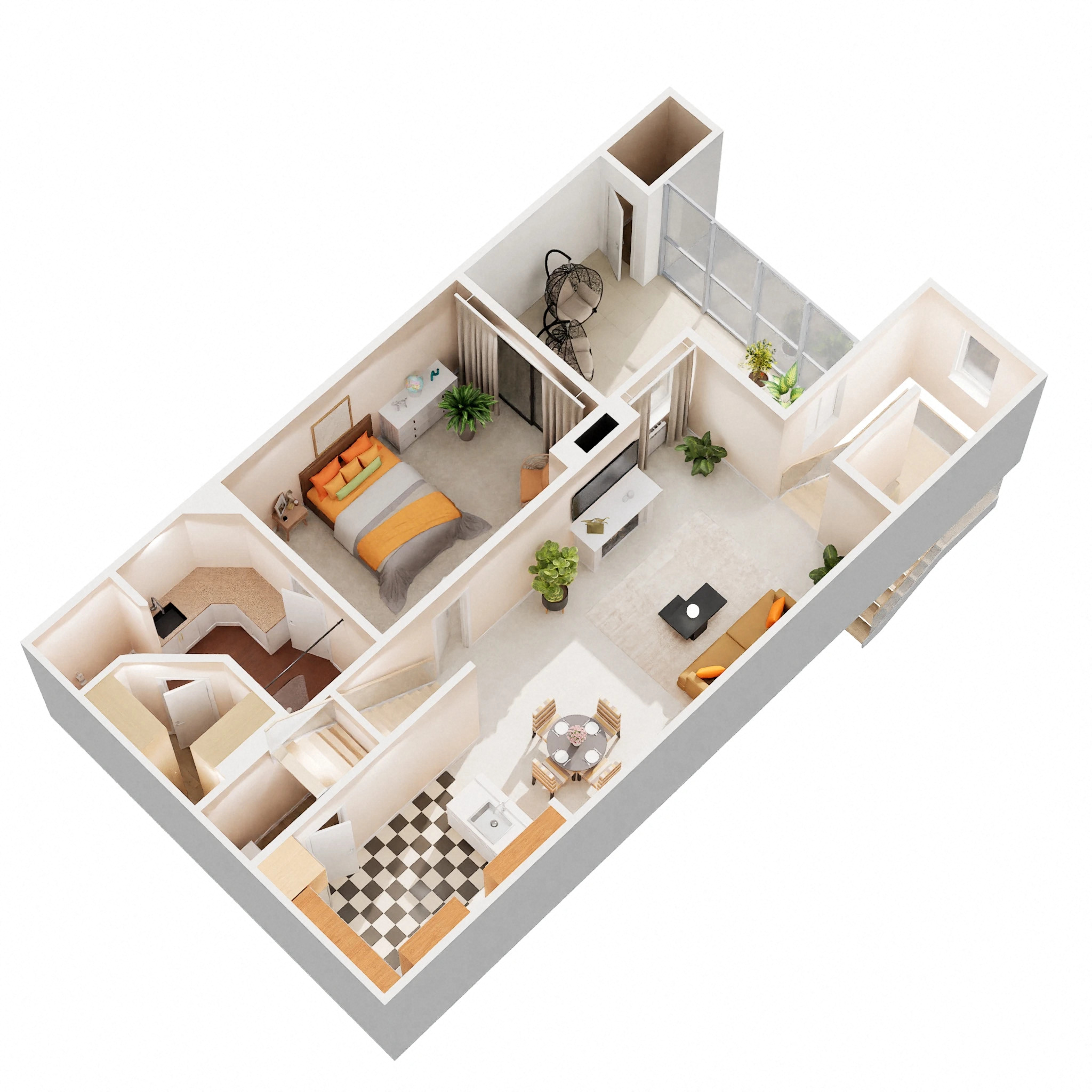 Floor plan for 2 beds, 2 baths, 1167 sqft
