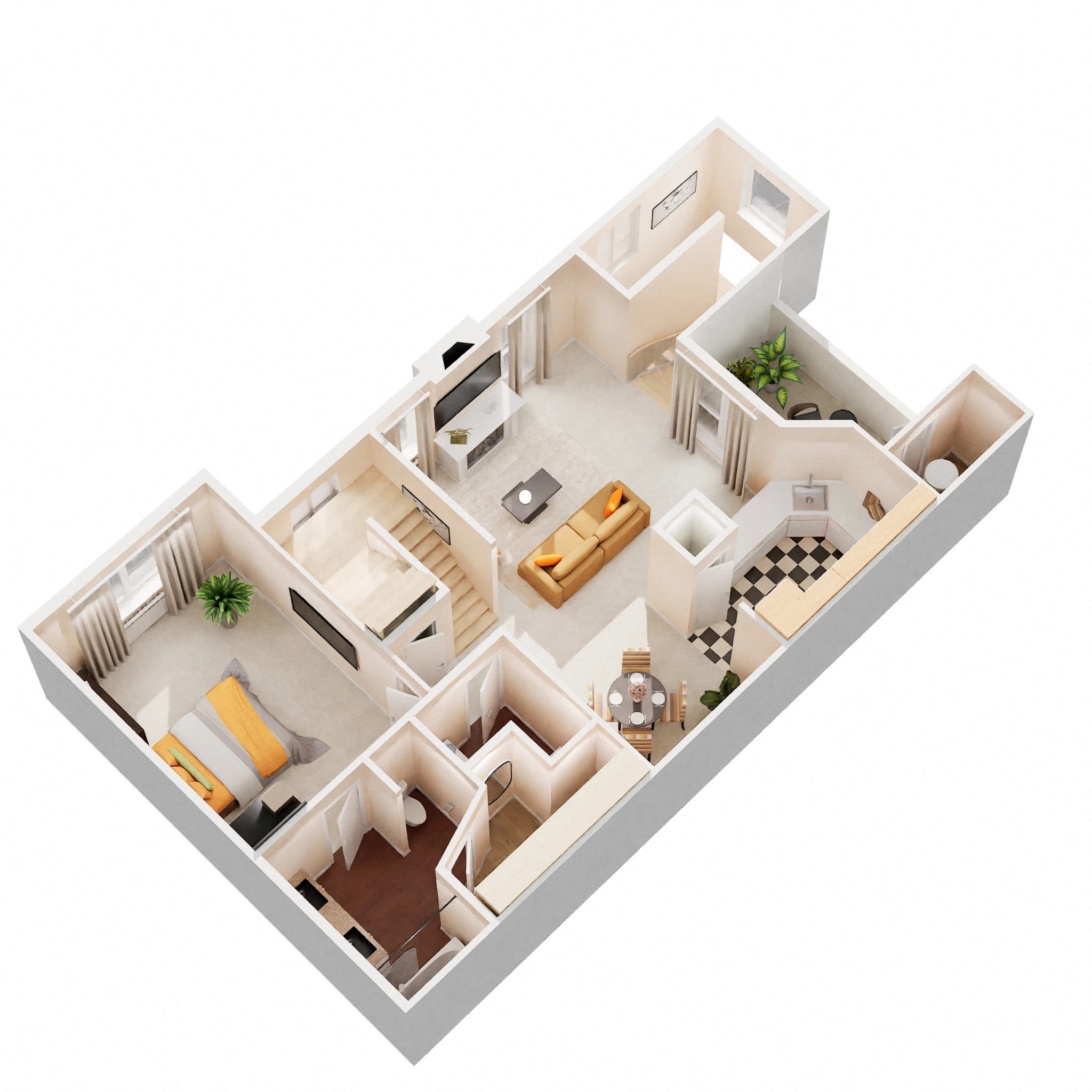 Floor plan for 3 beds, 2 baths, 1315 sqft