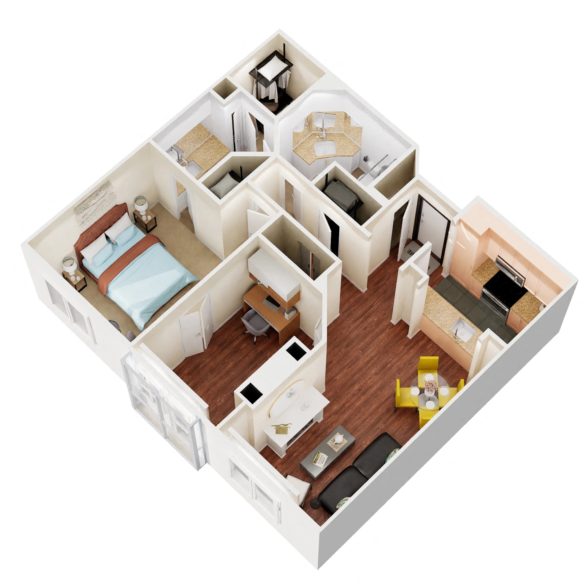 Floor plan for 1 bed, 1 bath, 1000 sqft