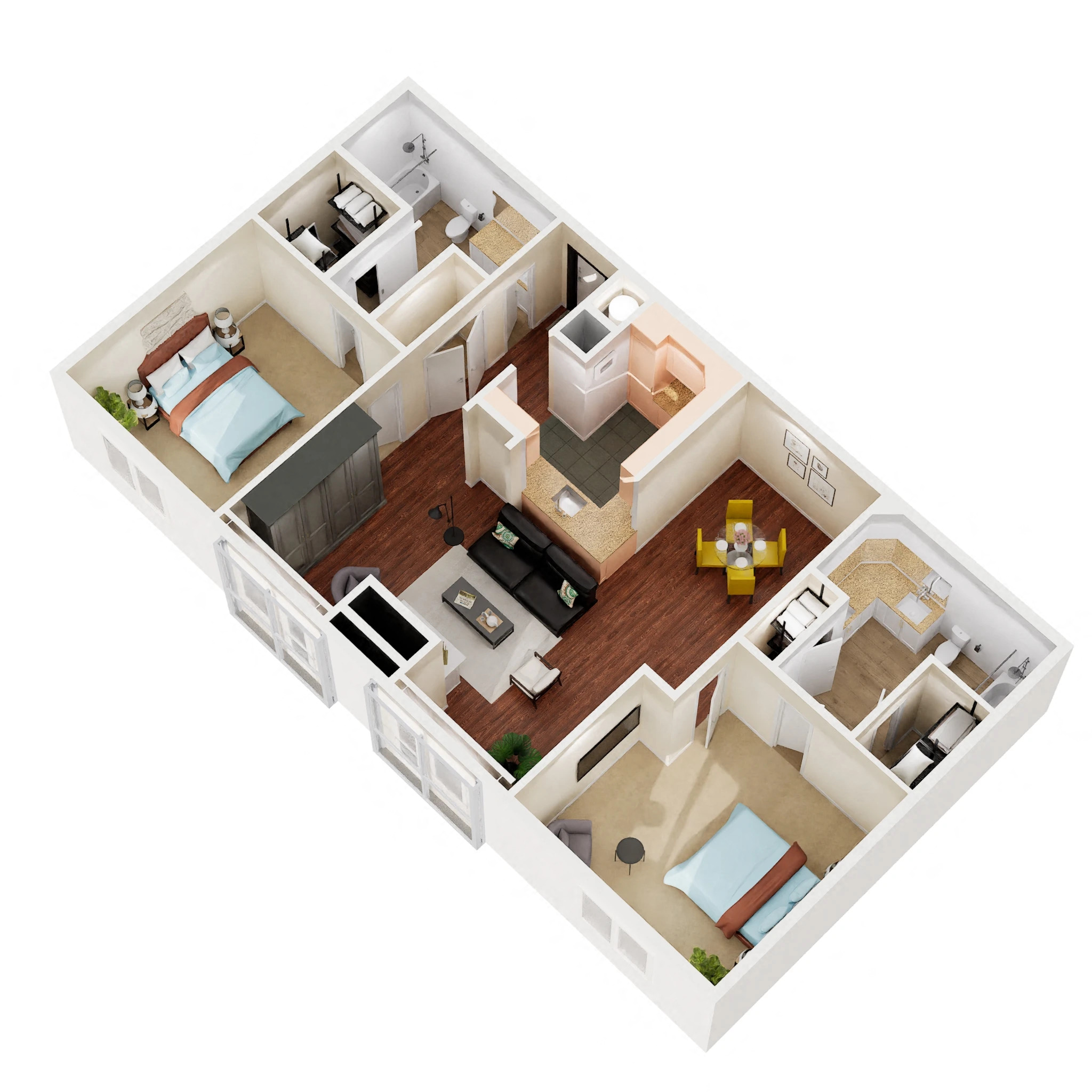 Floor plan for 2 beds, 2 baths, 1245 sqft