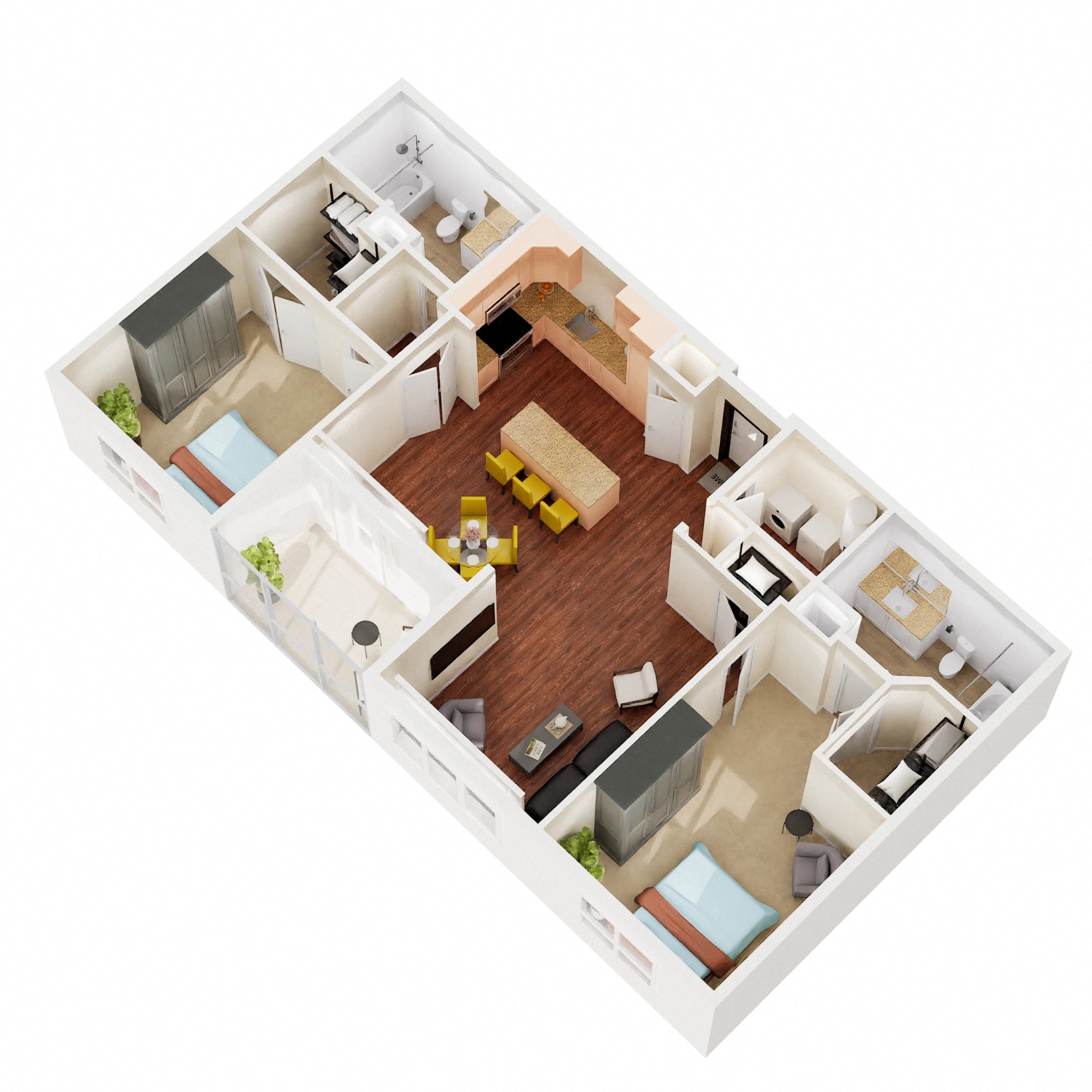 Floor plan for 2 beds, 2 baths, 1350 sqft
