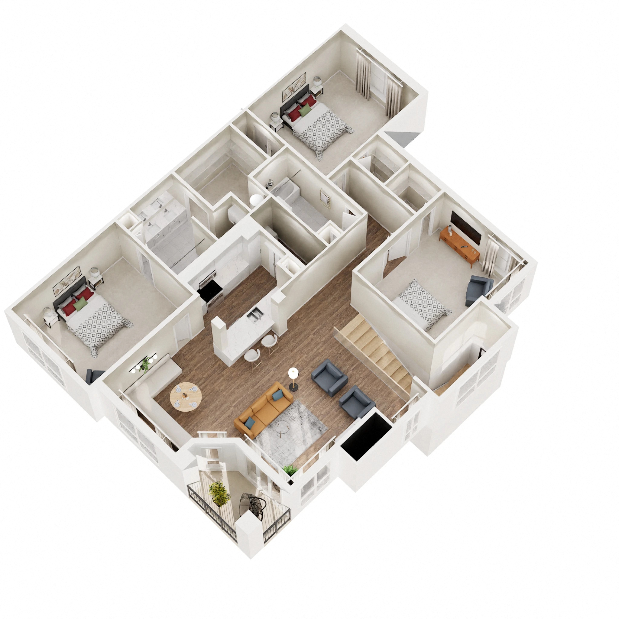 Floor plan for 3 beds, 2 baths, 1390 sqft
